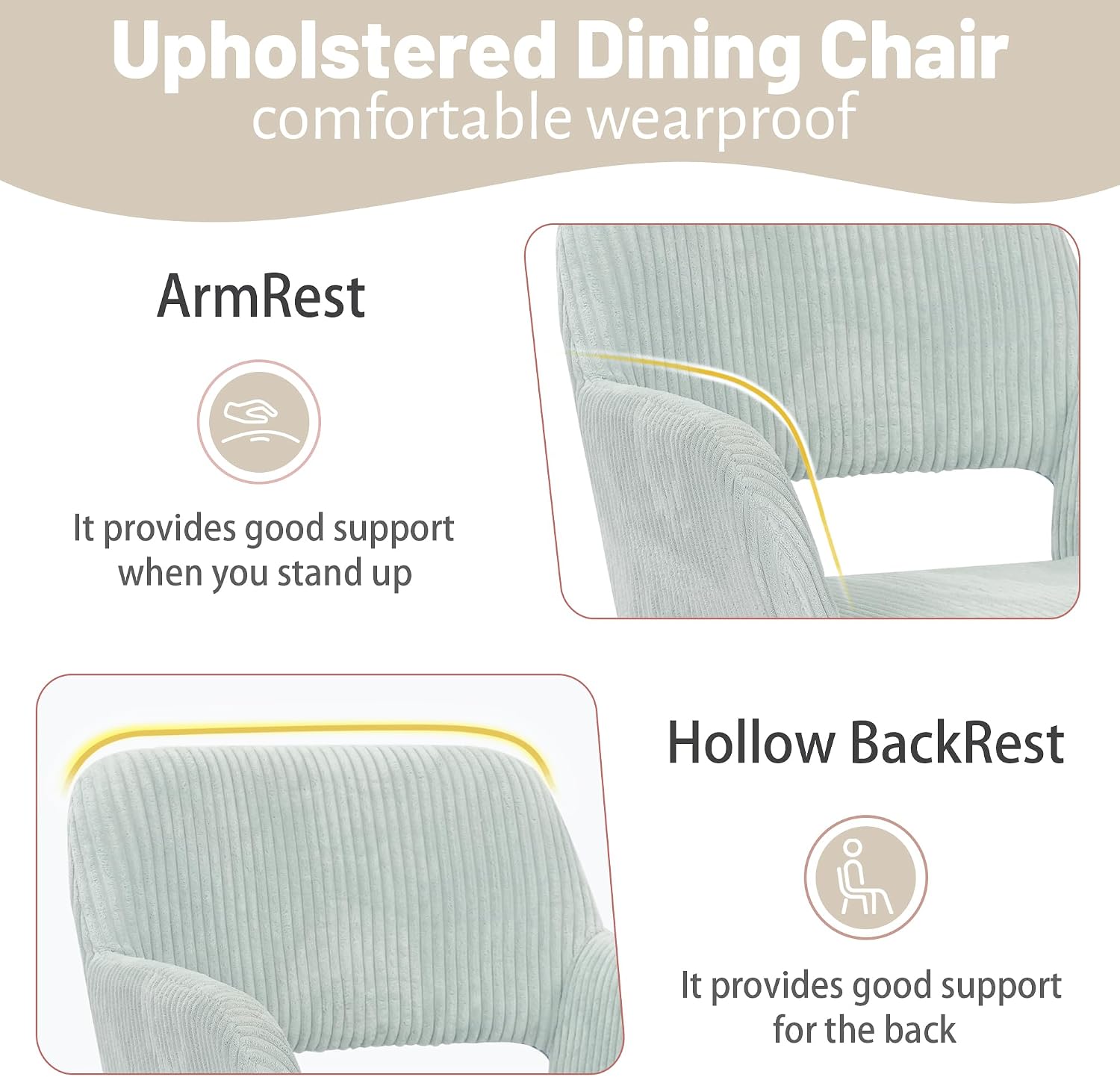KCC Small Modern Dining Room Arm Chairs 1 Piece, Mid-Century Upholstered Corduroy Fabric Side Seat Club Guest with Metal Tube Legs for Kitchen, Living Room, Blue