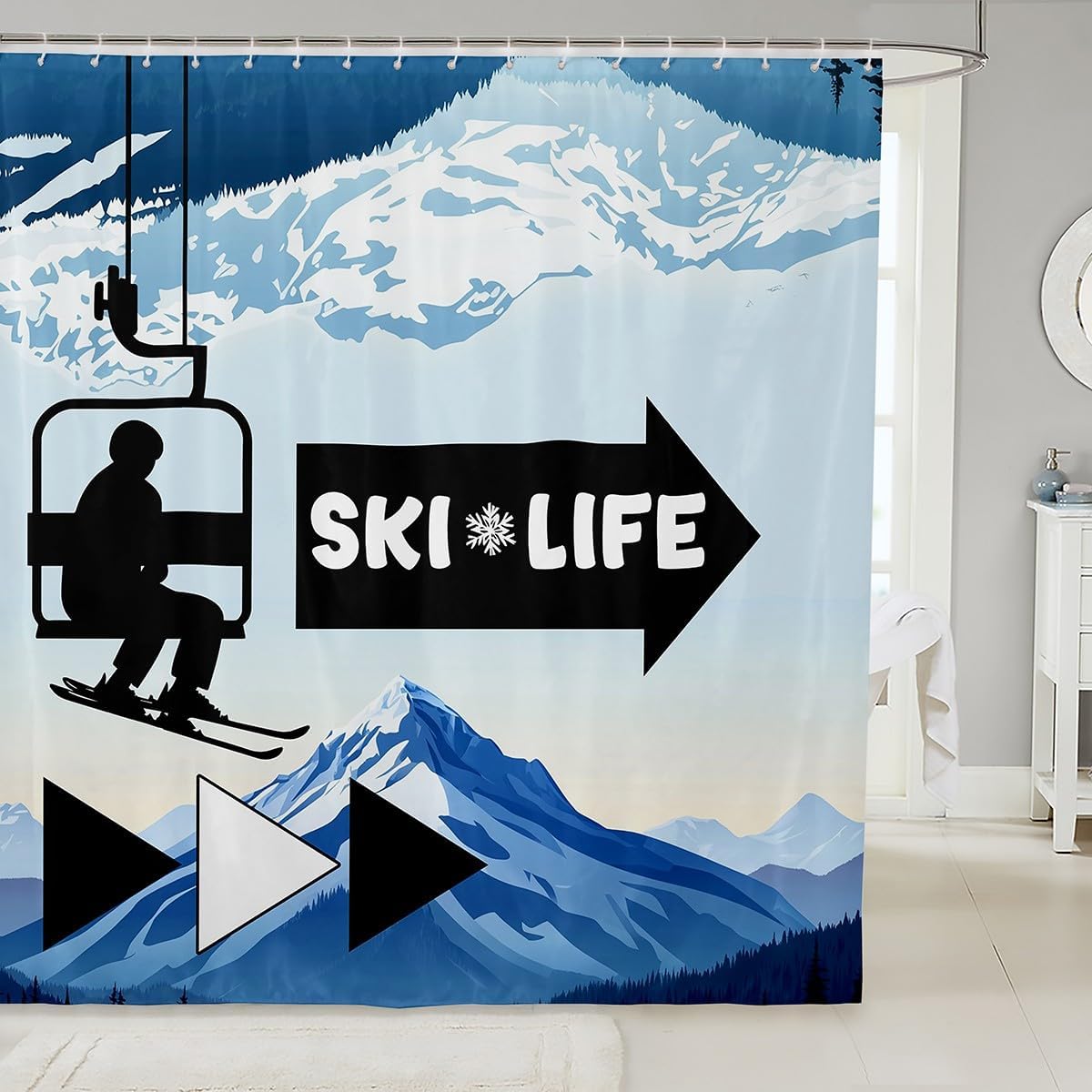 Snowmobile Rider Shower Curtain Race Sports Game Competition Style Bathroom Curtain for Kids Teens Adults Black White American Flag Graffiti Decor Bath Curtain for Room with 12 Hooks 72" W x 78" L