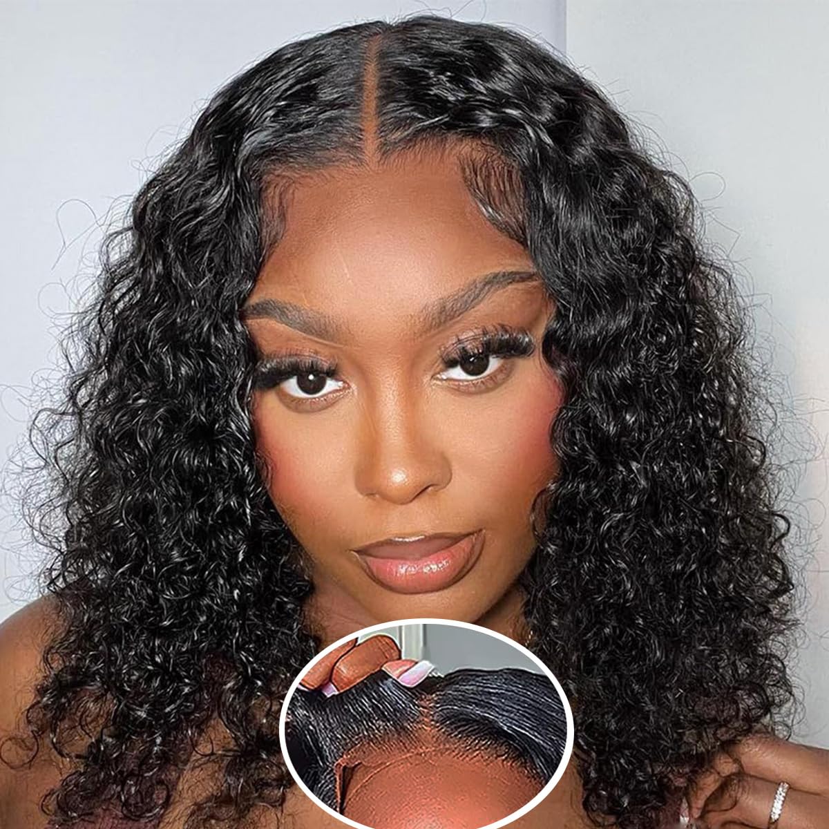 Fronbanis Wear and Go Glueless Wig Bob Wig Human Hair Glueless Wigs Human Hair Pre Plucked Pre-Cut for Beginners 180% Density Deep Wave Curly Lace