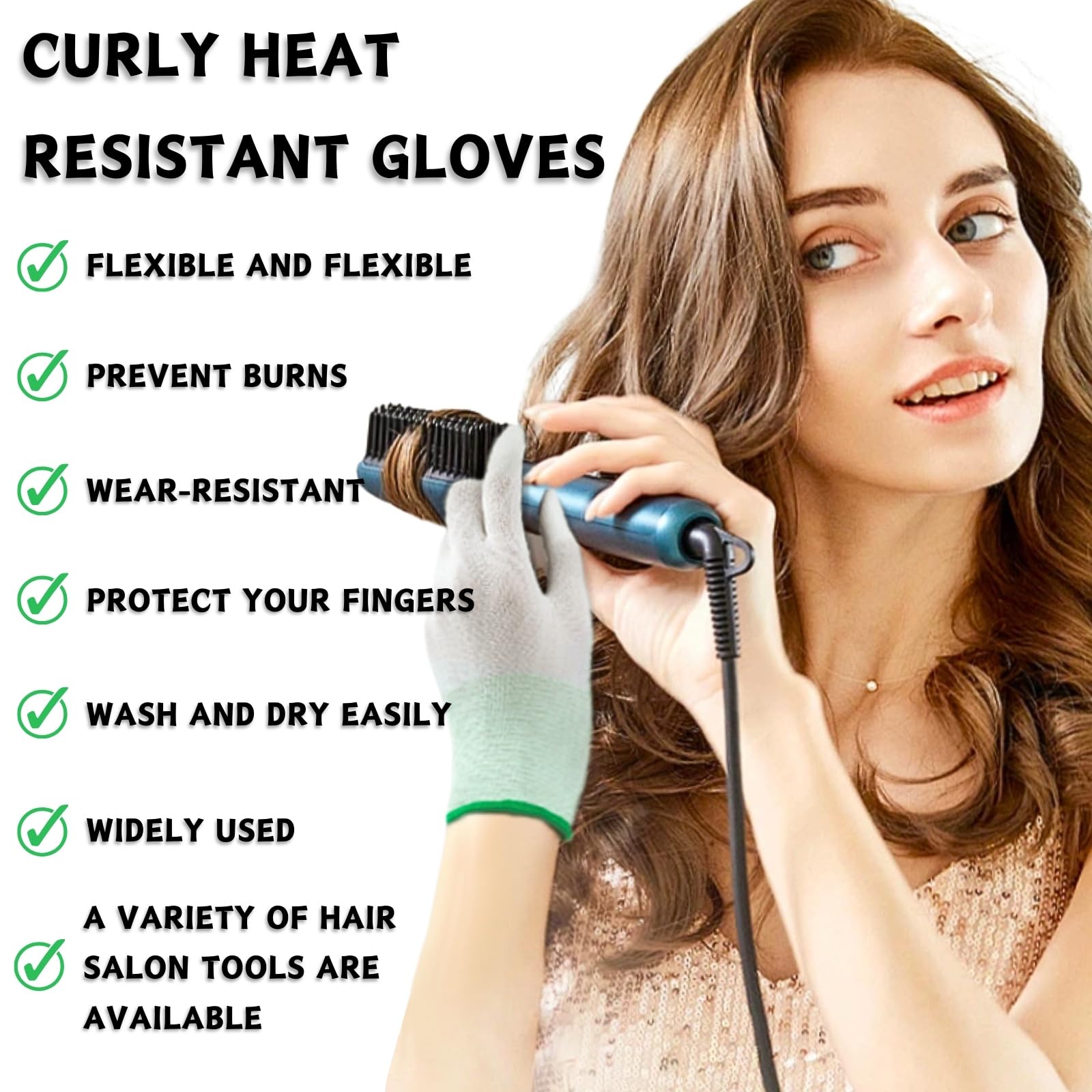 Lot de 2 gants résistants à la chaleur, gants thermiques pour le coiffage, protection contre la chaleur pour fer à friser, plaque à vapeur pour cheveux et boucles à cheveux, rose et vert