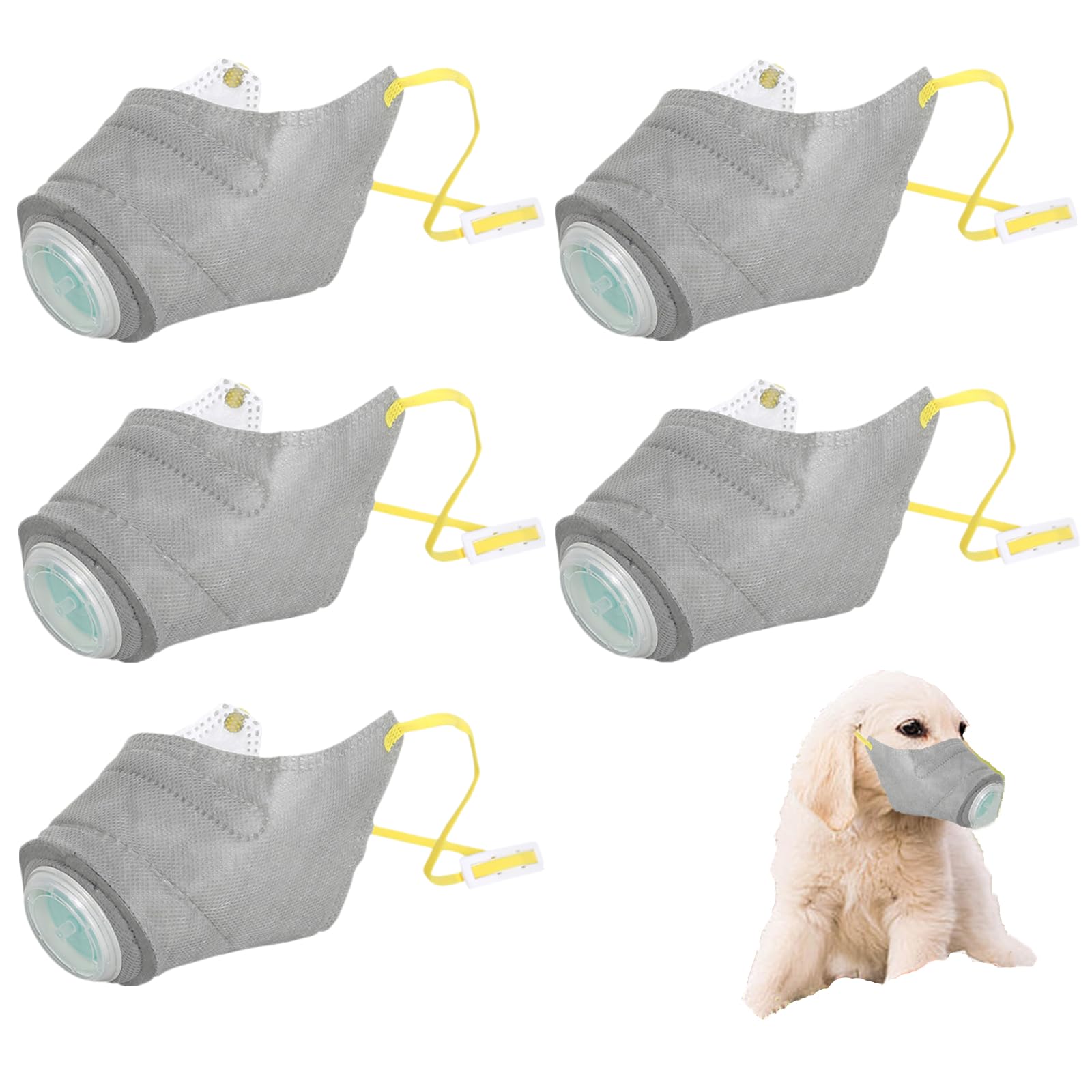 5PCS Dog Masks, Reusable Dog Muzzles, Adjustable Breathable Dog Face Mask with Filter, Dog Protective Mouth Mask (Grey, Small)
