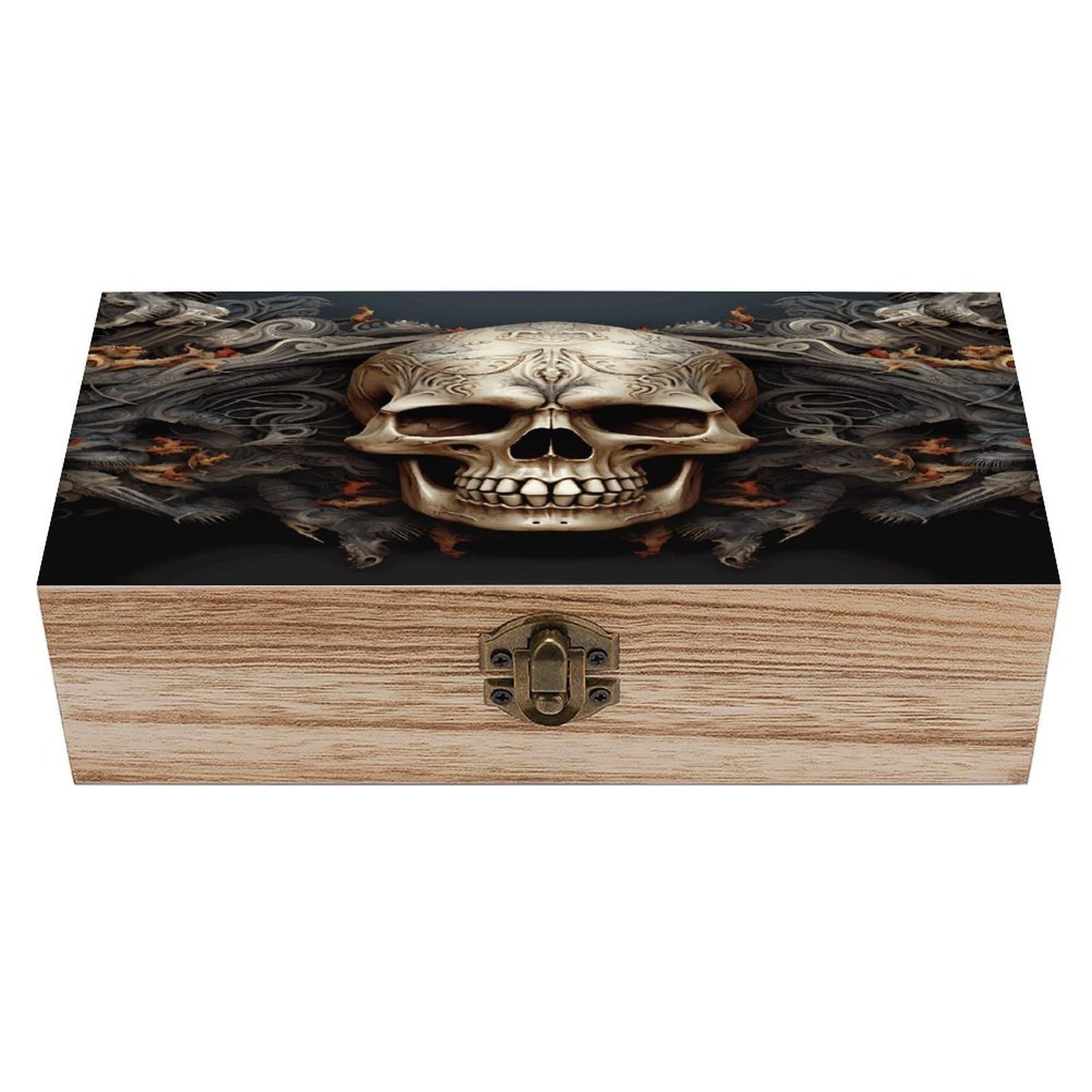 VstaDank Skulls Wooden Storage Box Wooden Keepsake Box with Hinged Lid Exquisite Solid Wood Decorative Jewelry Case Memory Box for Jewelry Photos Letters Crafts Trinkets