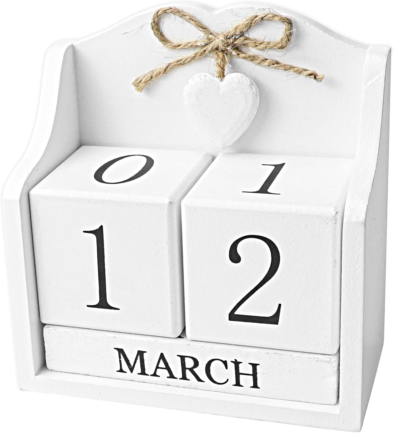 Rustic Wooden Desk Calendar - Adjustable Perpetual Cube (5.7x5.9in), White European-Style for Home Office Decor, Photography Prop
