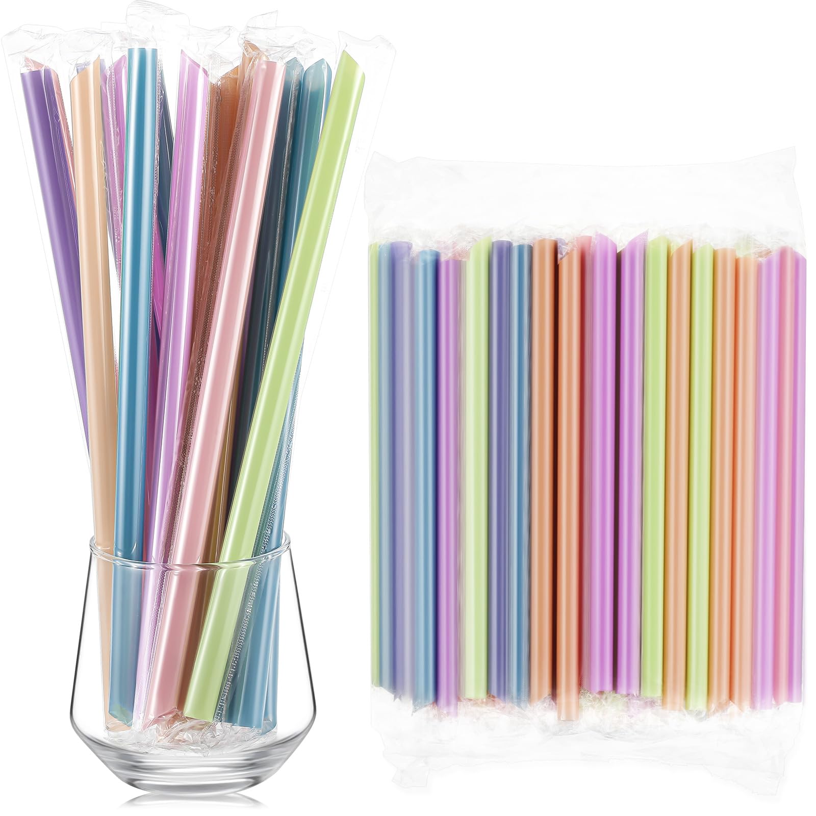 Tessco for you 600 Pcs 9.84 Inch Jumbo Smoothie Straws Bulk 10 mm Large Plastic Disposable Bubble Tea Straws Wide-Mouthed Individually Wrapped for