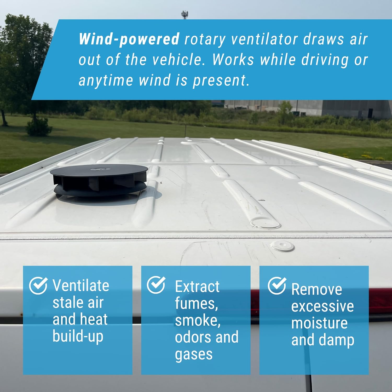 Slim-Matic Wind-Powered Rotating Roof Vent for Vans, RVs, Trailers & Campers - Ultra-Slim Design for Efficient Air Circulation - Black, Round Opening (AVA5120)