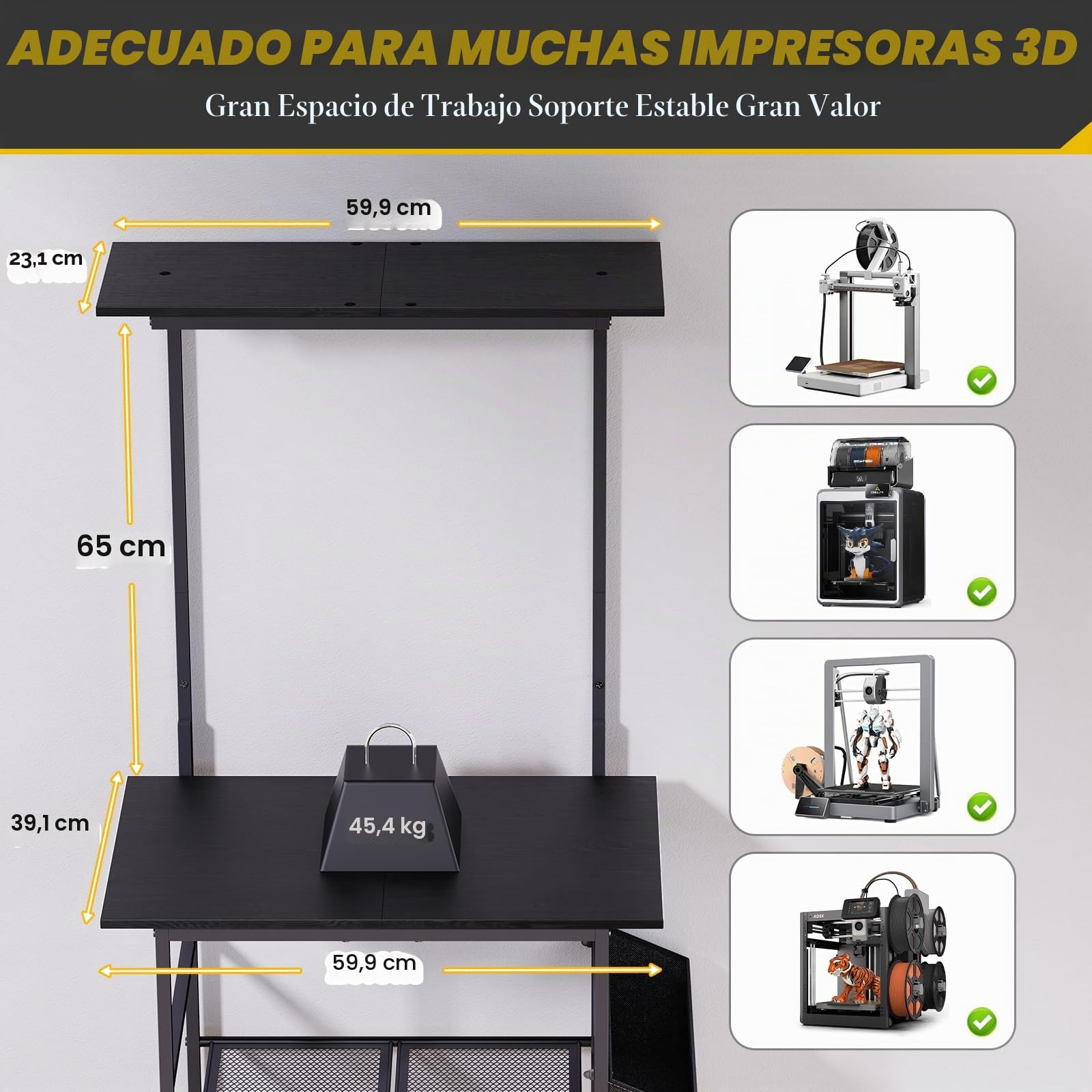 Mesa para impresora 3D, Soporte para impresora de 5 niveles, Armario de metal para impresora con almacenamiento de filamento y bolsillo lateral, Estantería para impresora para fijación a la