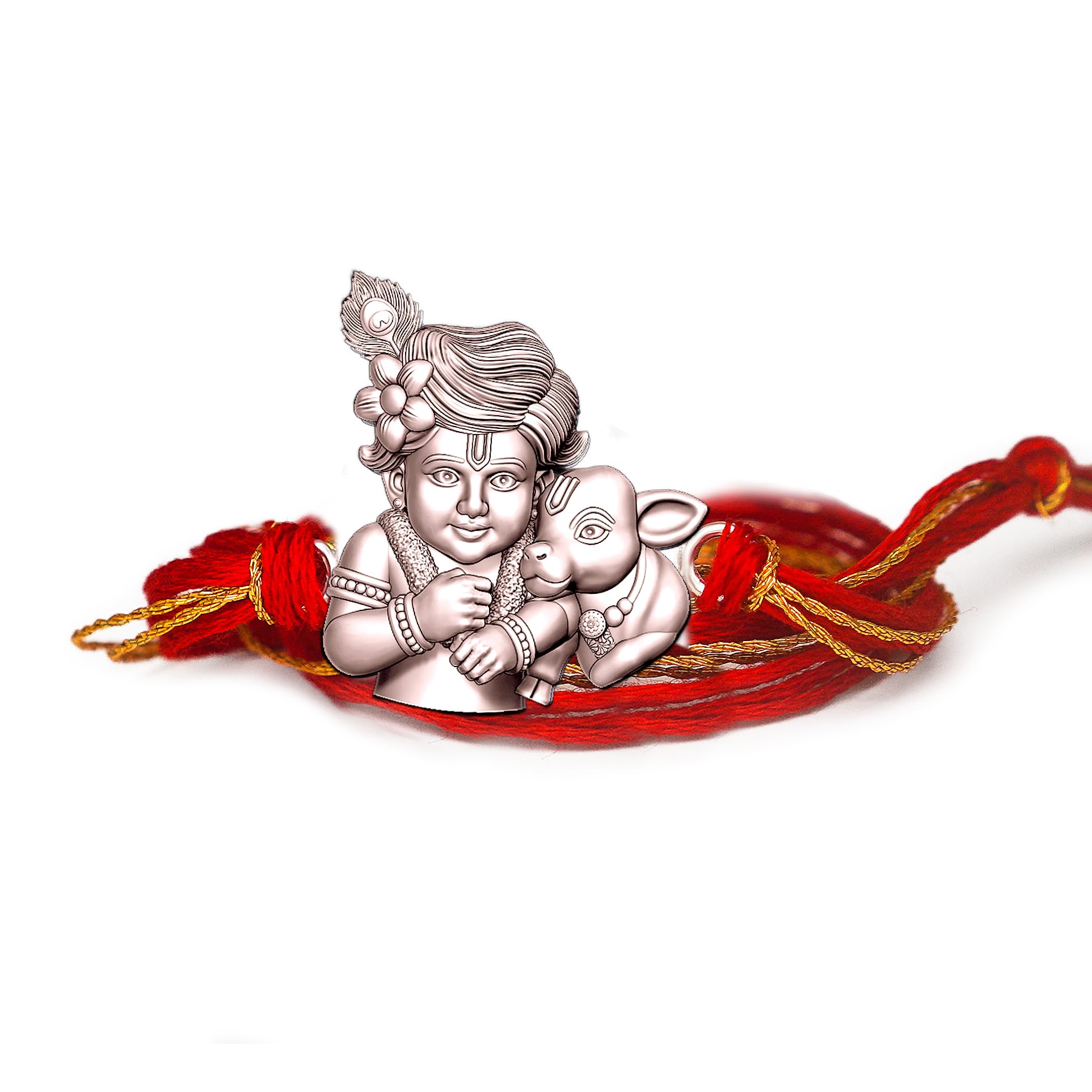 Laddu Gopal Krishna with cow, 99.5% Pure Silver Kanhaiya Rakhi| Raksha Bandhan Rakhi for Kids | Gift for Kids | With Certificate of Authenticity