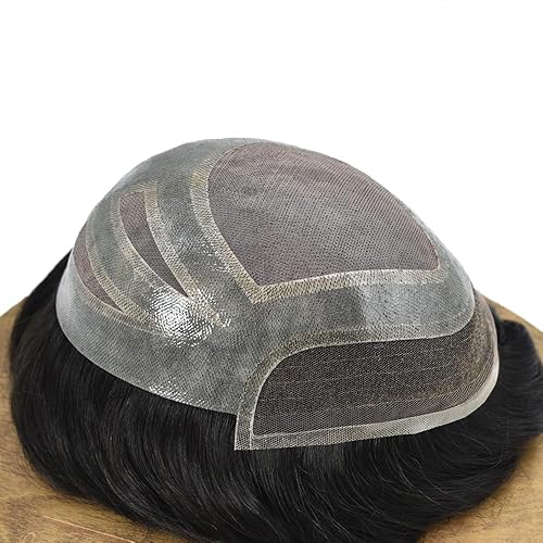 Miniatura 6 de RESHE Toupee - Sistema de pelo para hombres, sistema de reemplazo de cabello humano real, monofilamento duradero, pieza de pelo tipo tupé, prótesis