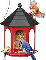 Kingsyard Red Metal Hanging Bird Feeder - 3 lbs Squirrel-Resistant Seed Capacity, Easy Fill & Clean for Cardinals, Finches, Bluebirds