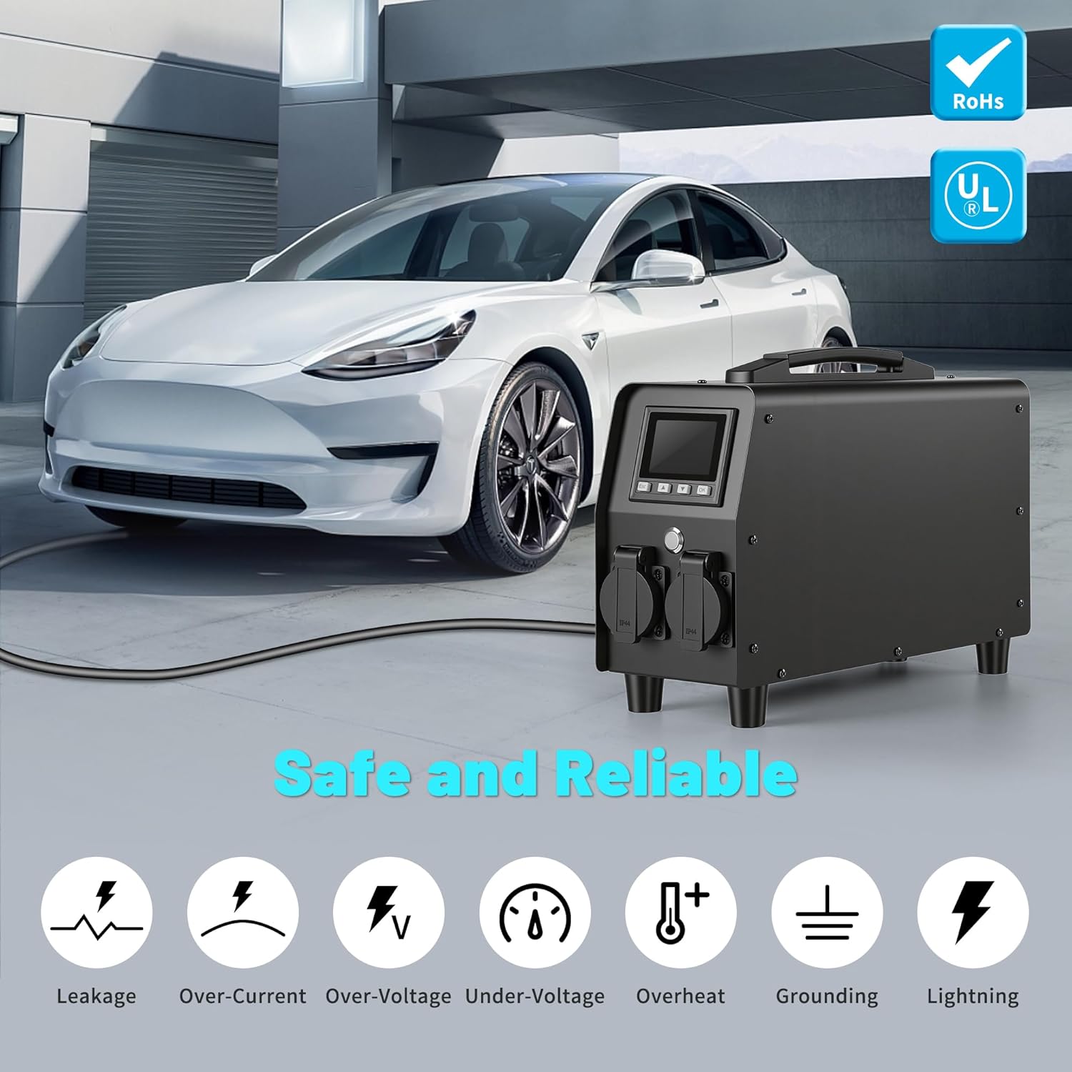 3KW V2L Discharger for Tesla, Advanced EV Power Gun with 30A 110V-120V Output & Detailed Screen, Outdoor Emergency Power Supply (NEMA 5-15)