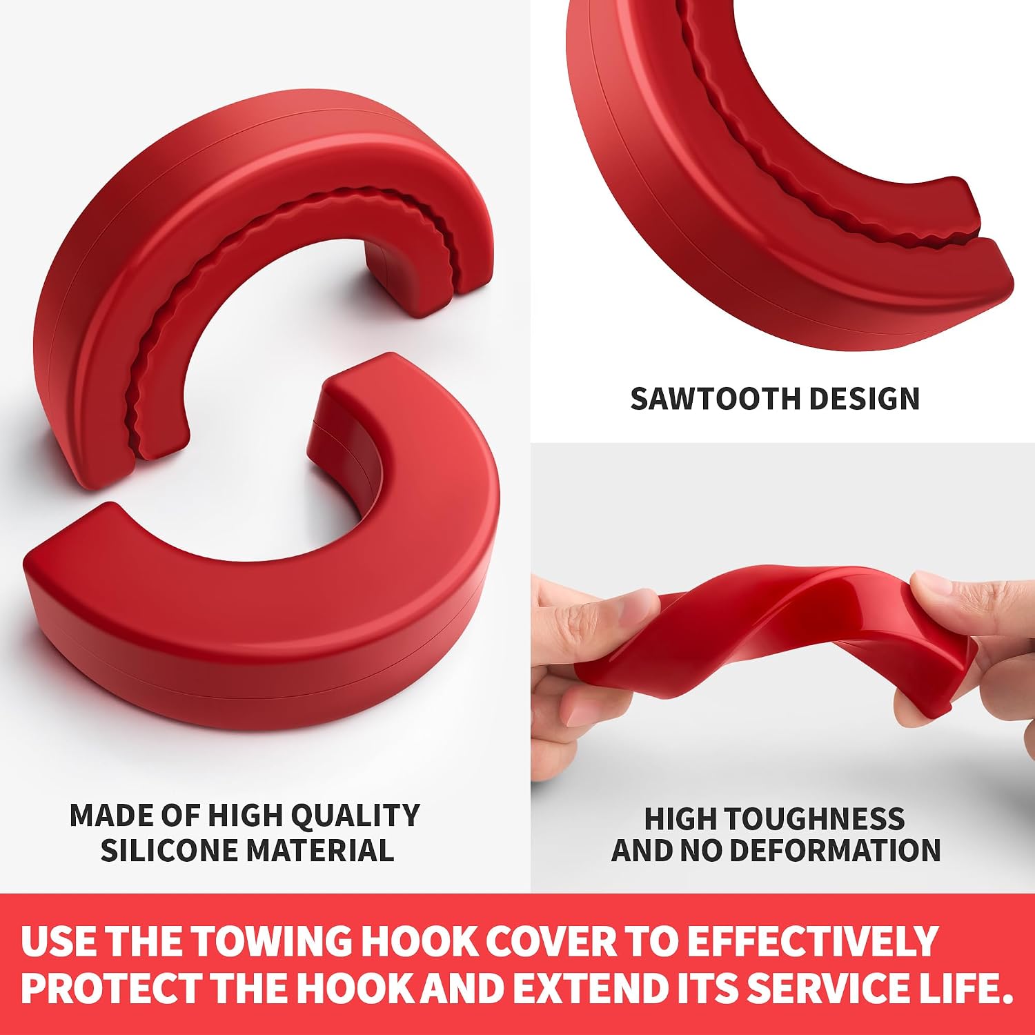Tow Hook Cover for 2007-2025 Chevy Silverado 1500/2007-2018 GMC Sierra 1500,Customized 2 Inch Silicone Trailer Hitch Cover Chevrolet Silverado 1500 Accessories Trim Set (Red-Black)