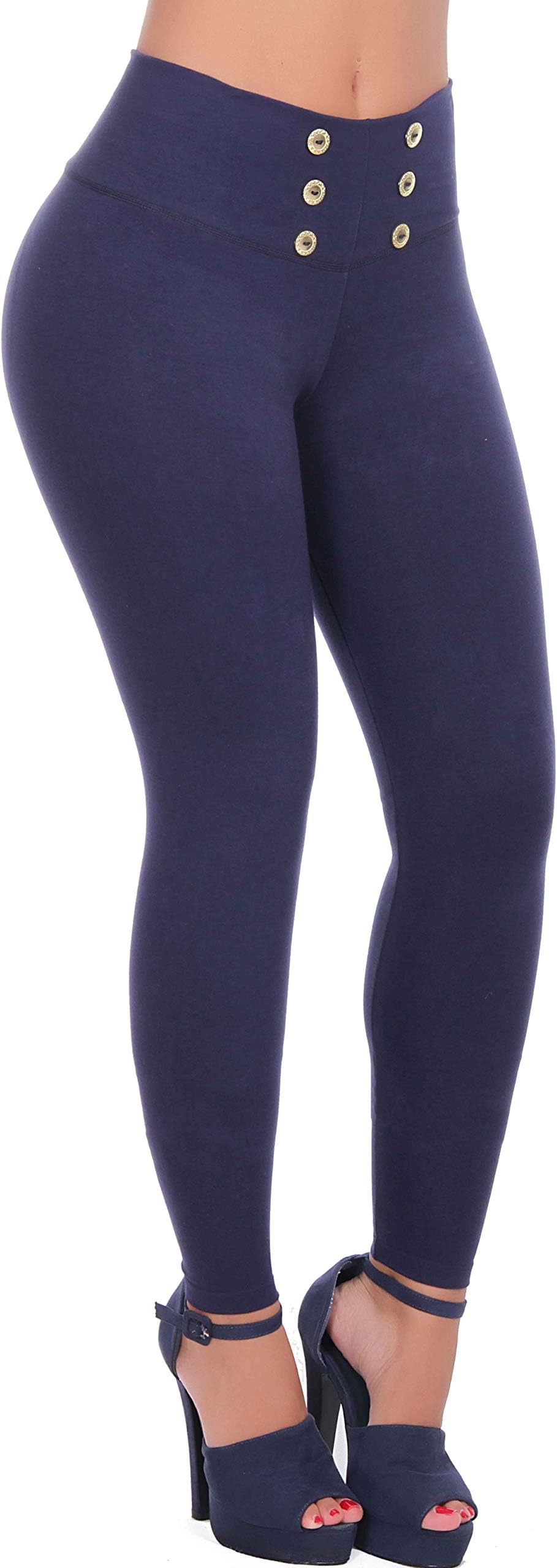 Women Leggings with Gold Buttons and Internal Body Shaper and Butt Lifter Multiple Styles