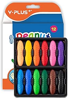 YPLUS Peanut Crayons for Kids, 12 Colors Washable Toddler Crayon, Non-Toxic Baby Crayon for ages 2-4, 1-3, 4-8, Coloring Art Supplies