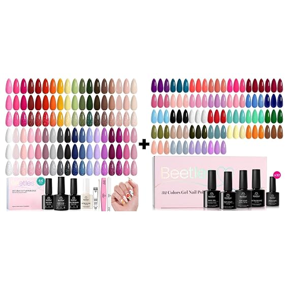 beetles Gel Polish 44pcs Fall Nail Set 36 Colors Brown Burgundy Red Blue Purple Orange with Base Top Coat Fingertip Palette Gifts for Women