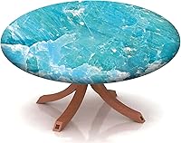 Vista 13 de Mantel con patrón de mármol, borde elástico, adecuado para catering y cocina, se puede limpiar para mesa redonda de comedor, para mesas redondas