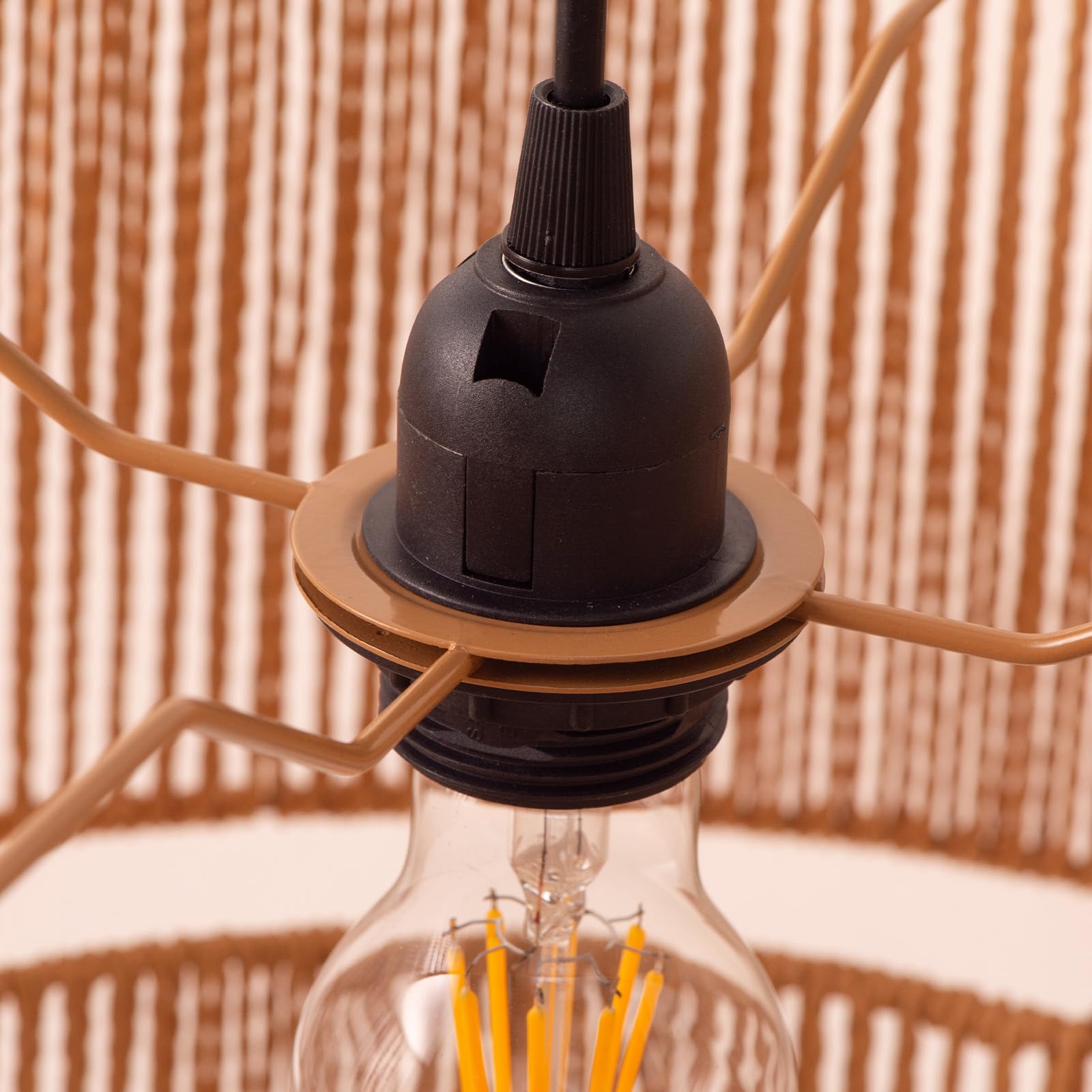 Alpinaluz Lampada a Sospensione Ø45 cm con Paralume in Carta Intrecciata a Mano e Struttura in Ferro Marrone Chiaro – Design Boho Vintage per Soggiorno, Sala da Pranzo e Camera da Letto Interni
