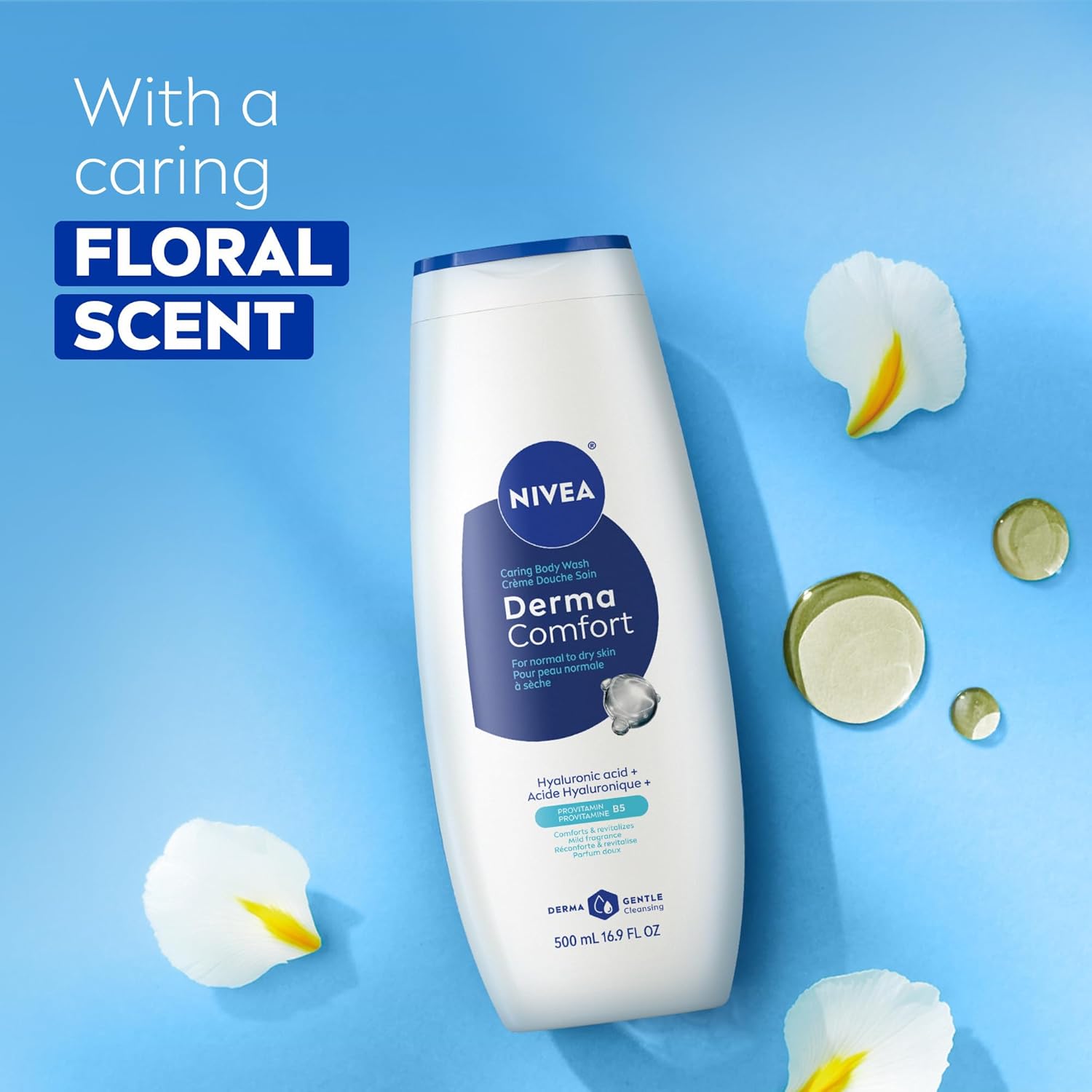 NIVEA Derma Comfort Caring Body Wash for Normal to Dry Skin, Body Wash with Hyaluronic Acid and Provitamin B5, 16.9 Fl Oz Bottle, Pack of 3 - Image 6