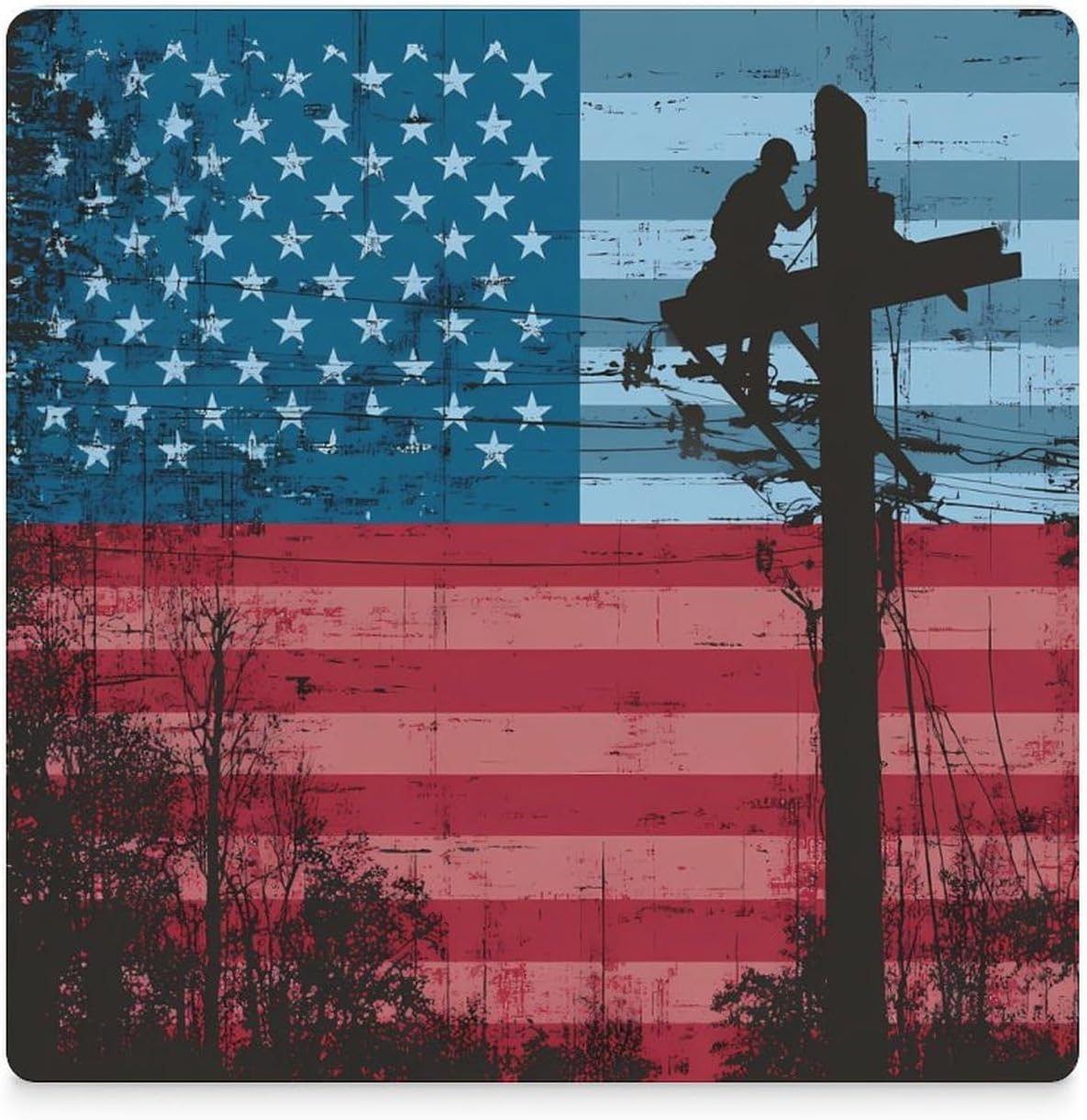 Lineman US Flag Coaster for Drinks Square Ceramic Table Coasters Stone Mat Crafts 6PCS Home Kitchen Decor