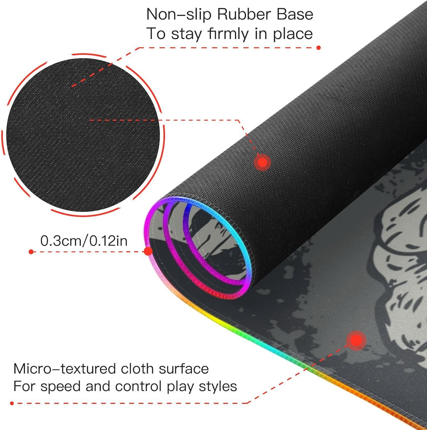 xigua Dinosaur Skull RGB Mouse Pad 35.4 x 15.7 Inch Soft LED Gaming Mouse Pad Non-Slip Base Smooth Surface Mousepad Desk Mat 14 Lighting Modes