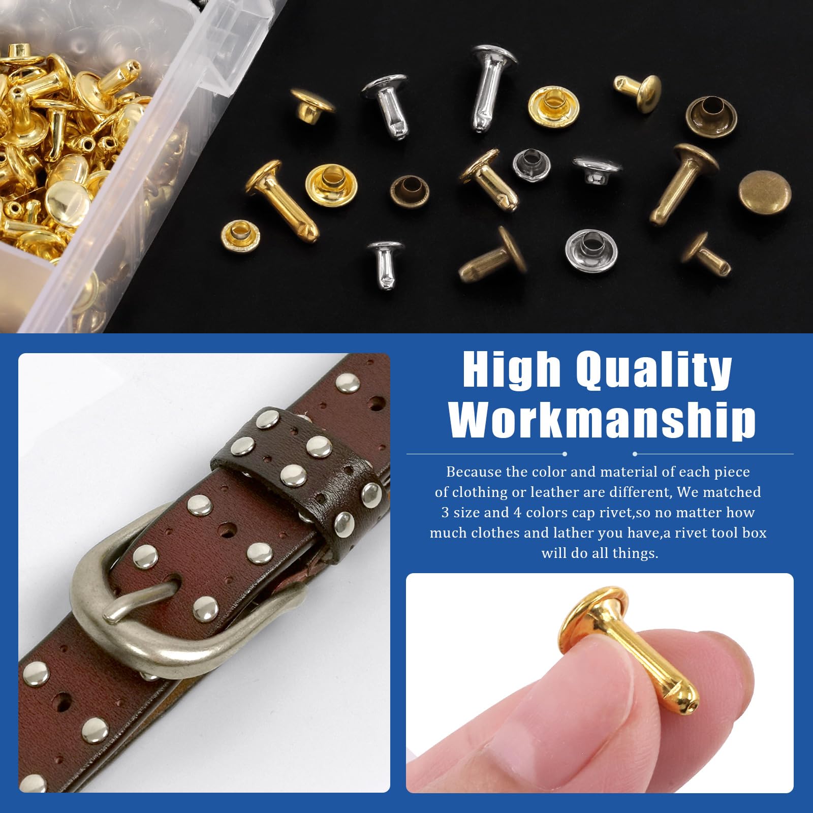 Rivetti Per Pellami Usati Glarks Set Di 600 Rivetti Per Pelle Con Kit Di 3 Strumenti Di Rivetti Cuoio