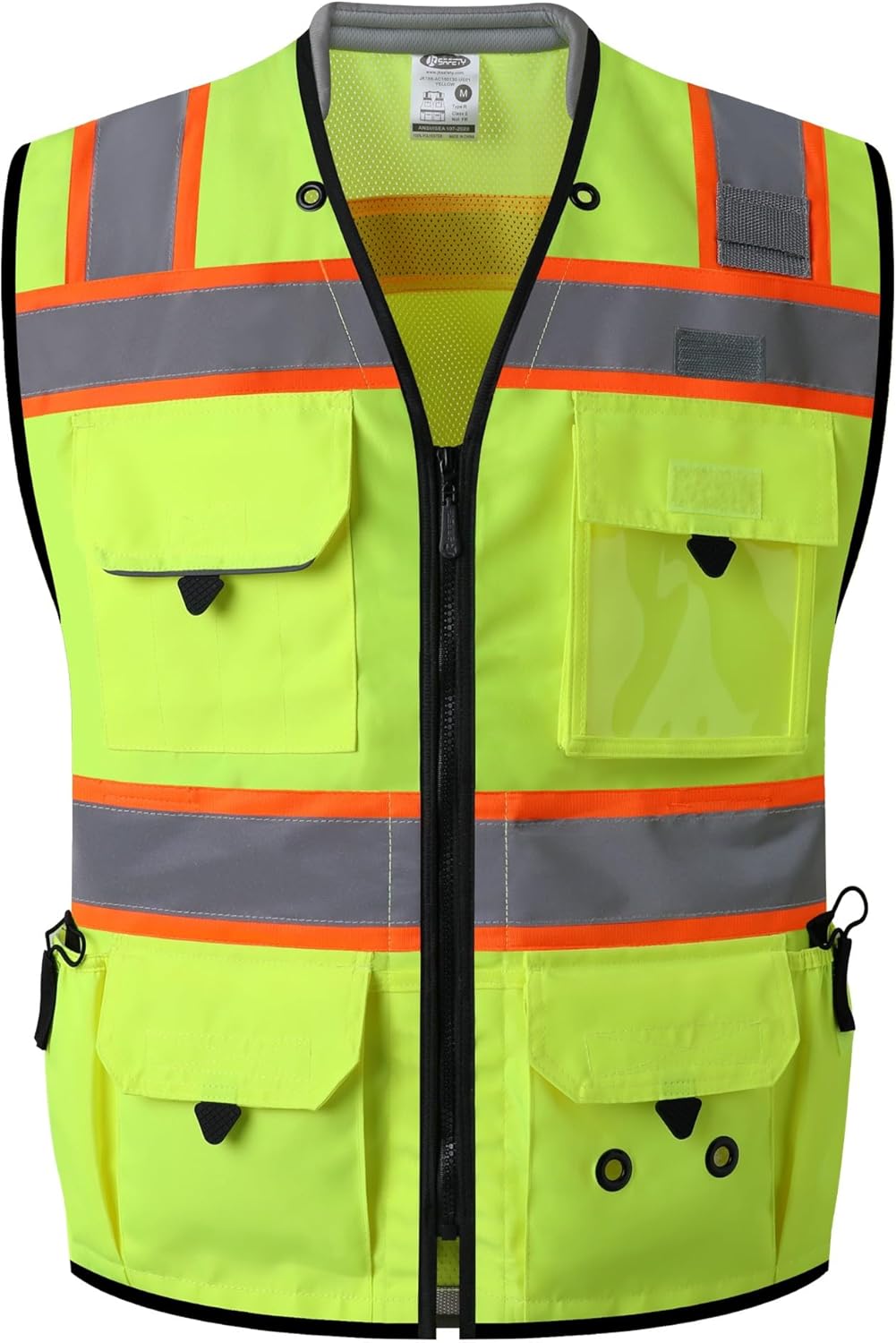 JKSafety Hi-Vis Unisex Surveyor Safety Vest Heavy Duty PPE Inner Pockets ANSI/ISEA Compliant