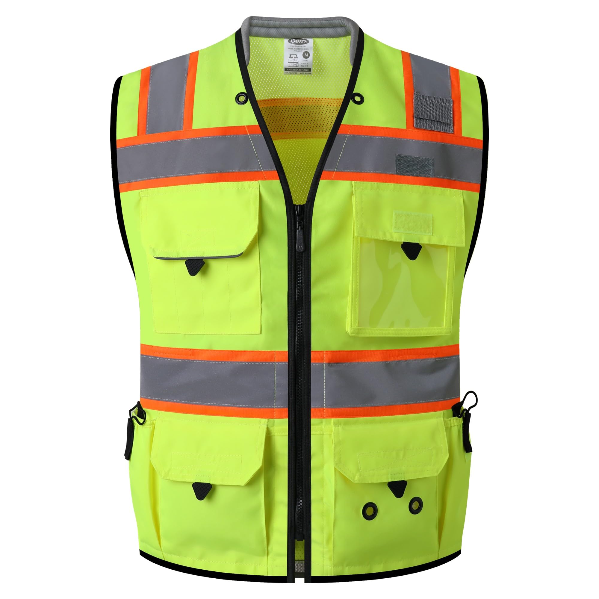 JKSafety Hi-Vis Unisex Surveyor Safety Vest Heavy Duty PPE Inner Pockets ANSI/ISEA Compliant