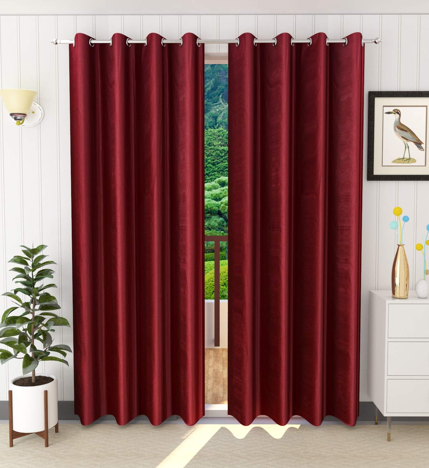 Purav Light Plain Door Curtains 7 Feet Long Pack of 2 Piece| Room Darkening Opaque Polyester Eyelet Parda|Darkening Panels for Home & Living Room Bedroom(Maroon - 2PC)