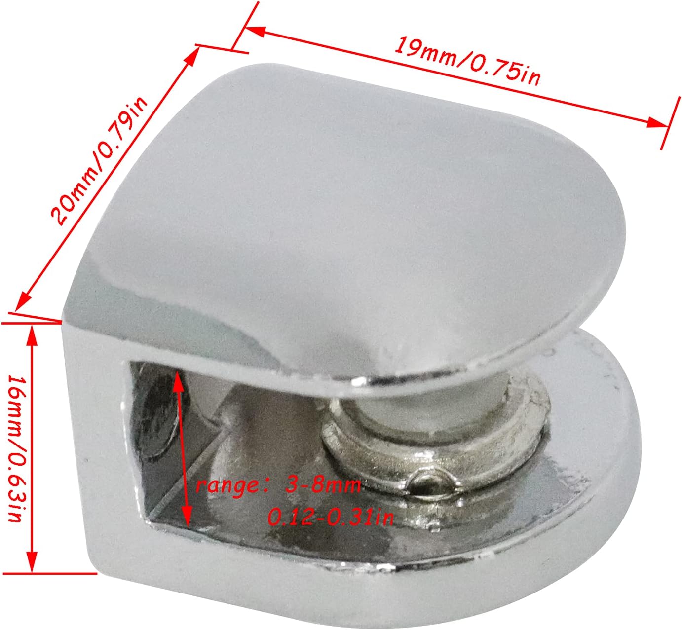 CHENJIN 4PCS Adjustable Frameless Rectangle Glass Shelf Holders Support Mirror Bracket Clamps Shelf Clip with Screws and Anchors for 3-8mm Glass Acrylic Wood