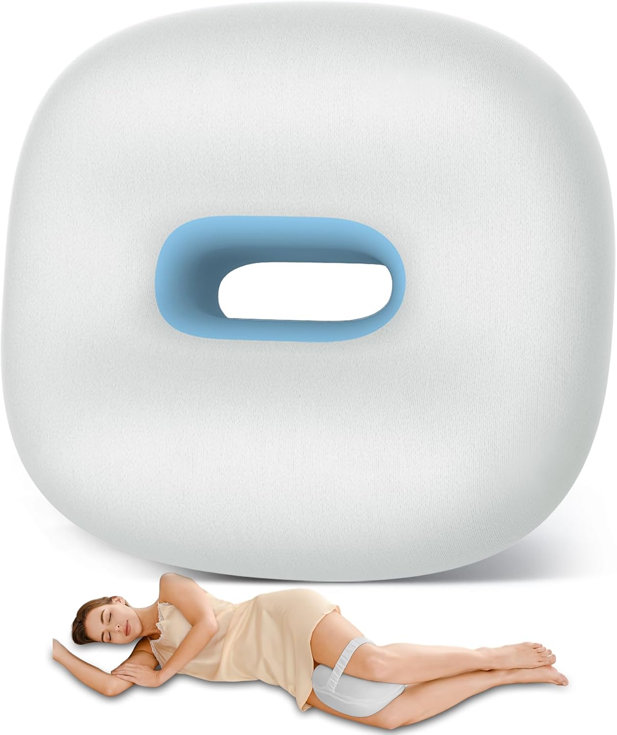 Knee Pillow for Side Sleepers, Memory Foam Leg Pillow for Side Sleeping, Between Legs Pillow for Hip and Back Pain Relief - Side Sleeper Pillow with Breathable Pillowcase and Elastic Strap - Amazon product rated Grade A