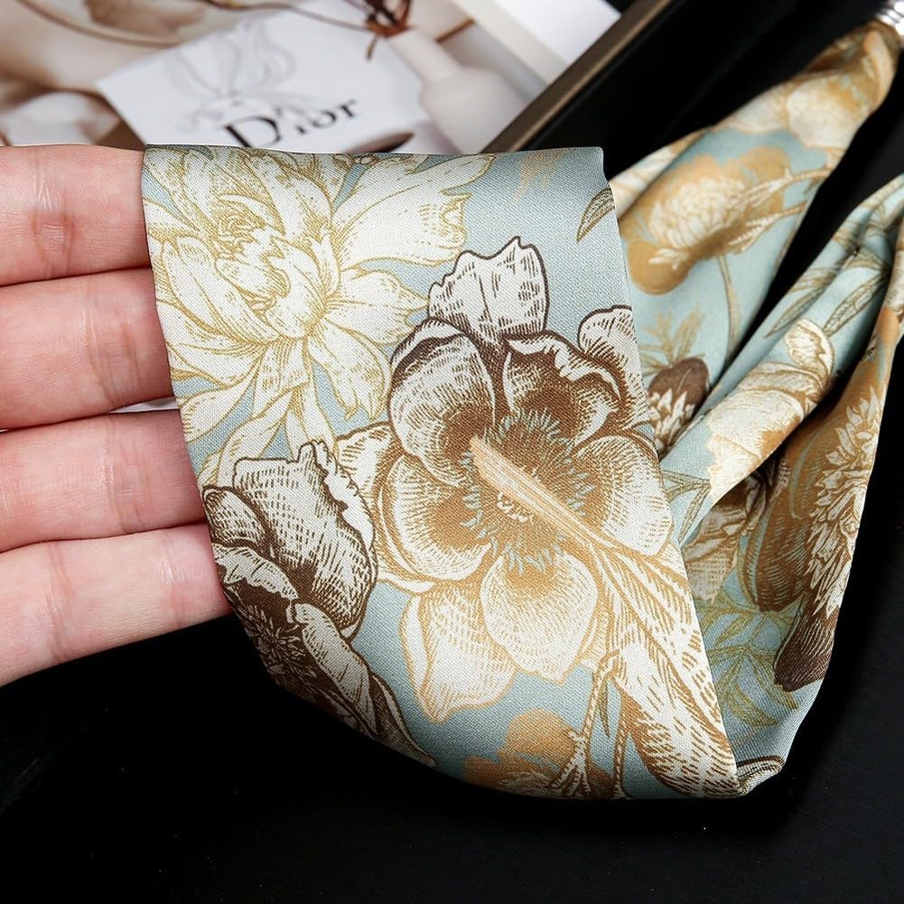 Elegante Schal-Halskette mit Magnetverschluss und Retro-Blumendruck für Frauen, funkelnde Details, weicher simulierter Seidenstoff für Hals oder Haarakzent