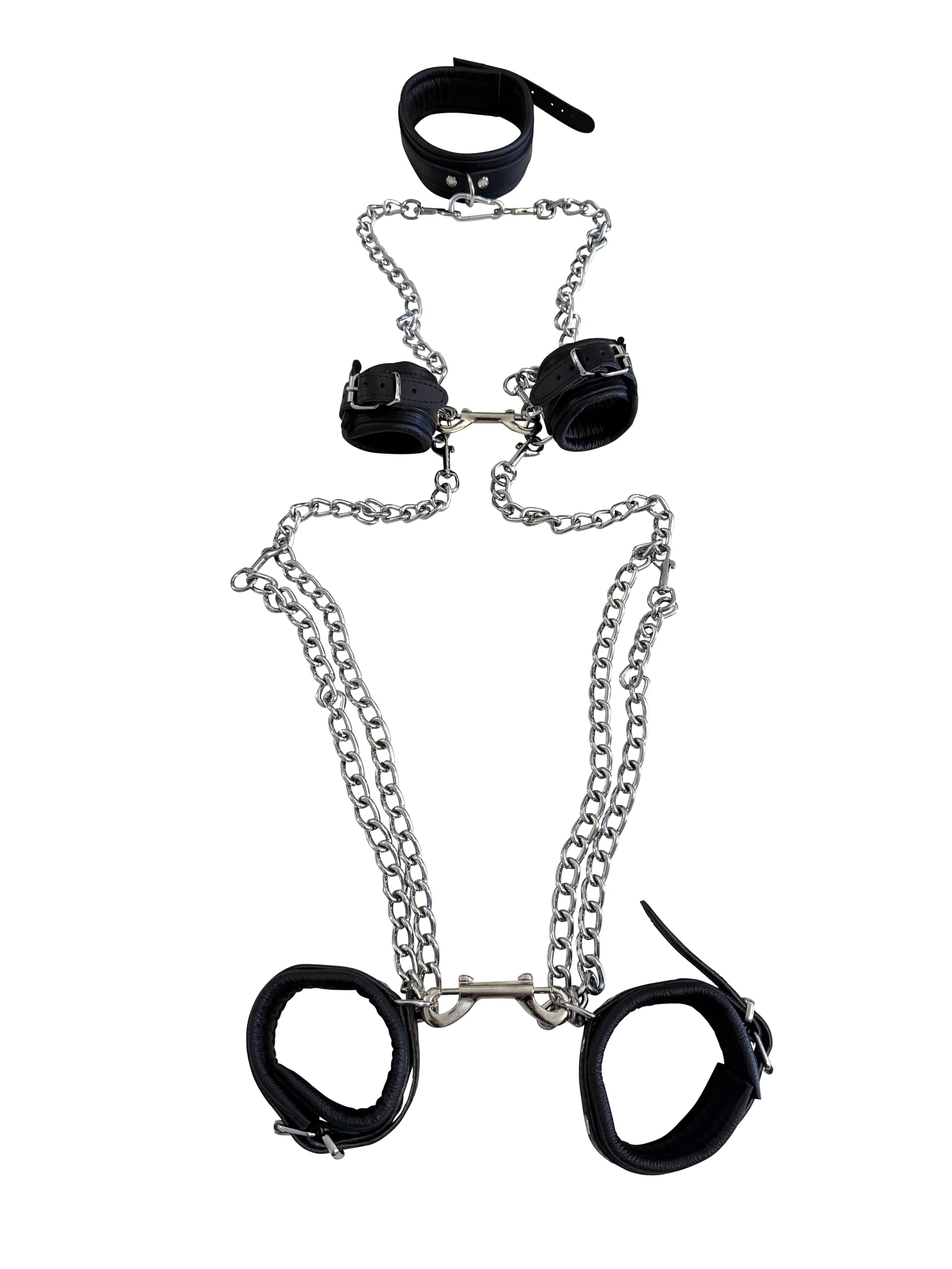 BDSM Bondage Leder Set Fesselset schwarz mit Ketten, gepolstert