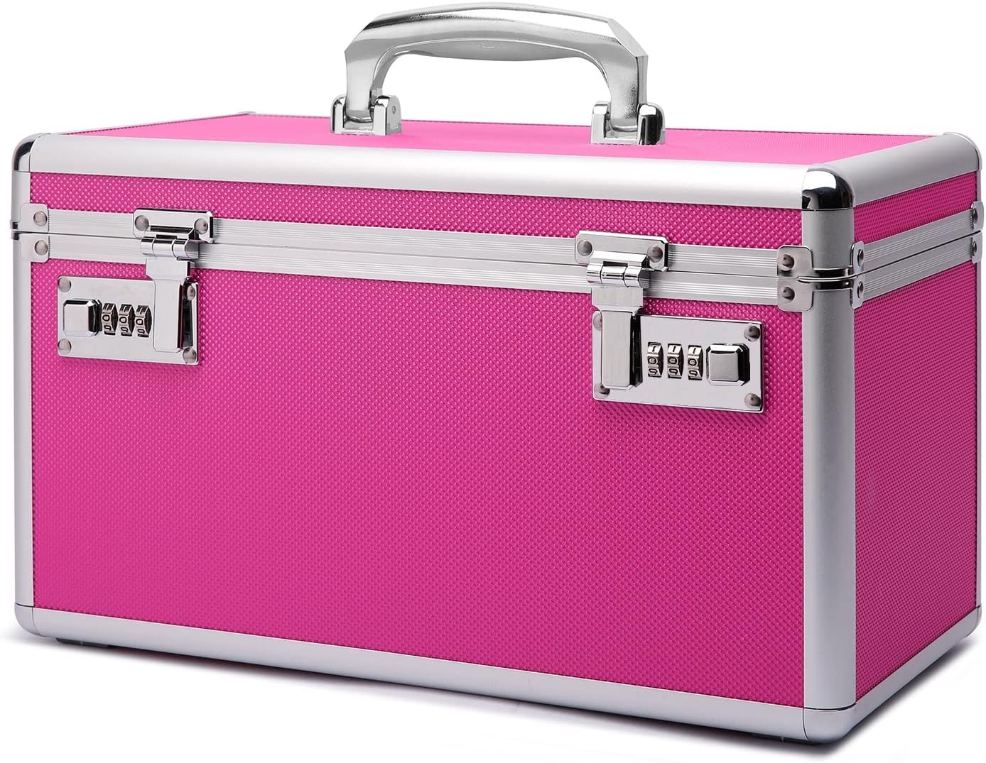 HEWEI WORKSLockable Medication Box with Portable Storage Case, 14.2''x 7.2''x 8.2'', Childproof Medicine Lock Organizer, Locking Box for Secure Cash, Jewelry, ID Documents (Pink/Large)