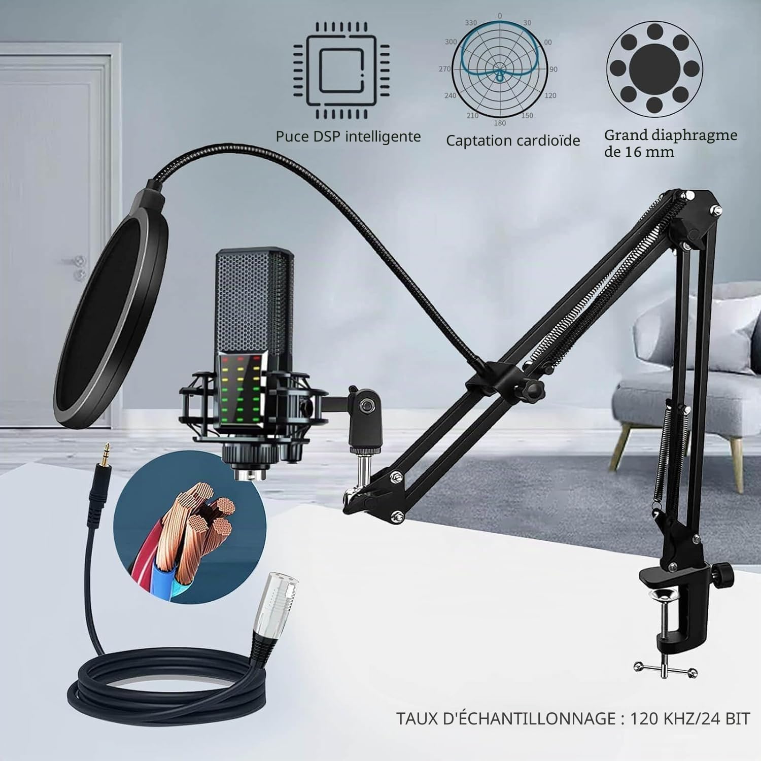 Micro Gaming Carte Son Karaoke Table de Mixage DJ Set, focombance Ensemble d'équipement de Podcast Interface Audio Mixage Micro Pc Cable Usb Microphone à condensateur Bluetooth Streaming Micro Gamer