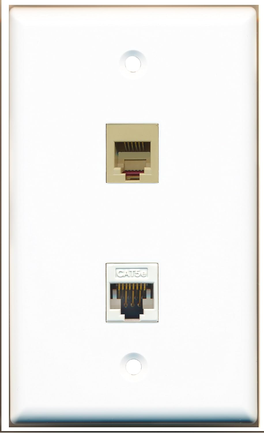 Riteav – Piastra A Muro 2 Porte RJ11 RJ12 + CAT5e | Doppia Presa Telefono E Rete Ethernet Beige | Connettori Passanti Senza Attrezzi - 3