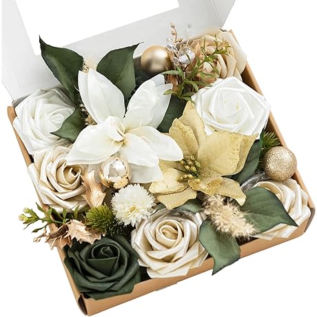 Christmas Flowers Artificial White Poinsettias Artificial For DIY Wedding Floral Arrangement Decor, etc