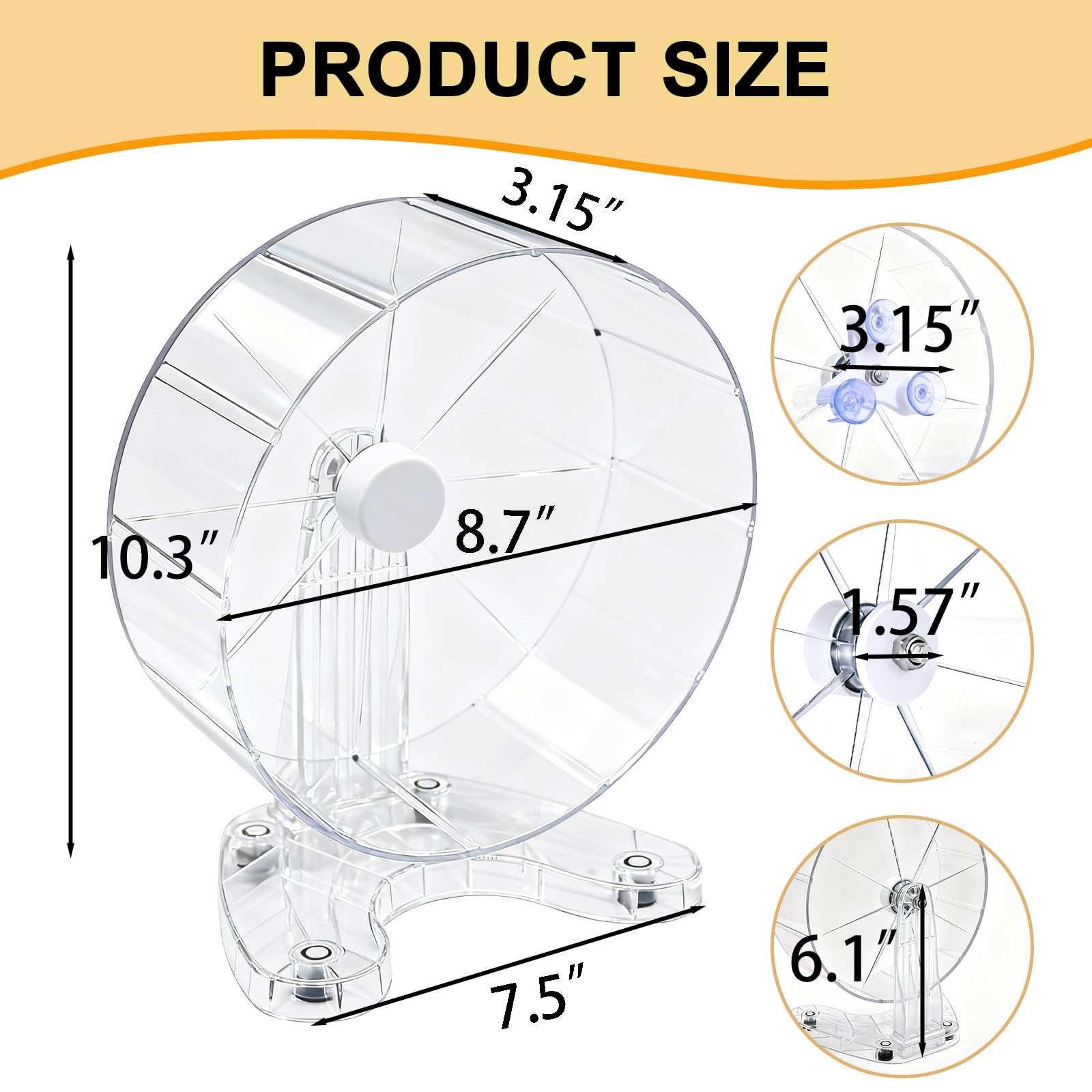 Roues d'exercice super silencieuses pour hamster, gerbilles, souris ou autres petits animaux (transparentes, grandes) de 21,6 cm