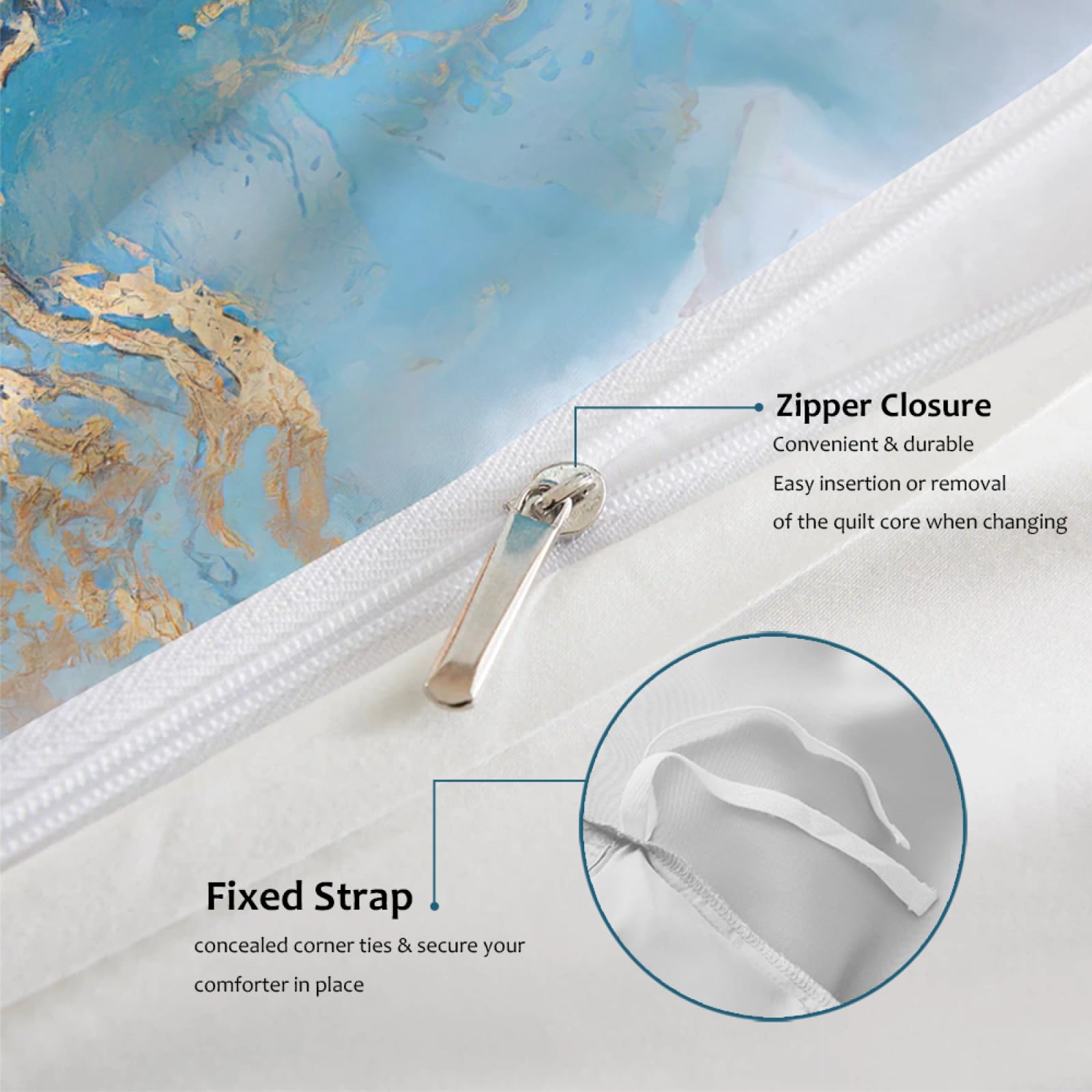 Chic Marmo Piumino Cover Gradiente Blu Oro Bedding Set Liquido Texture Glitter Gold Duvet Cover Arte astratta Soft Microfibra 140x200cm