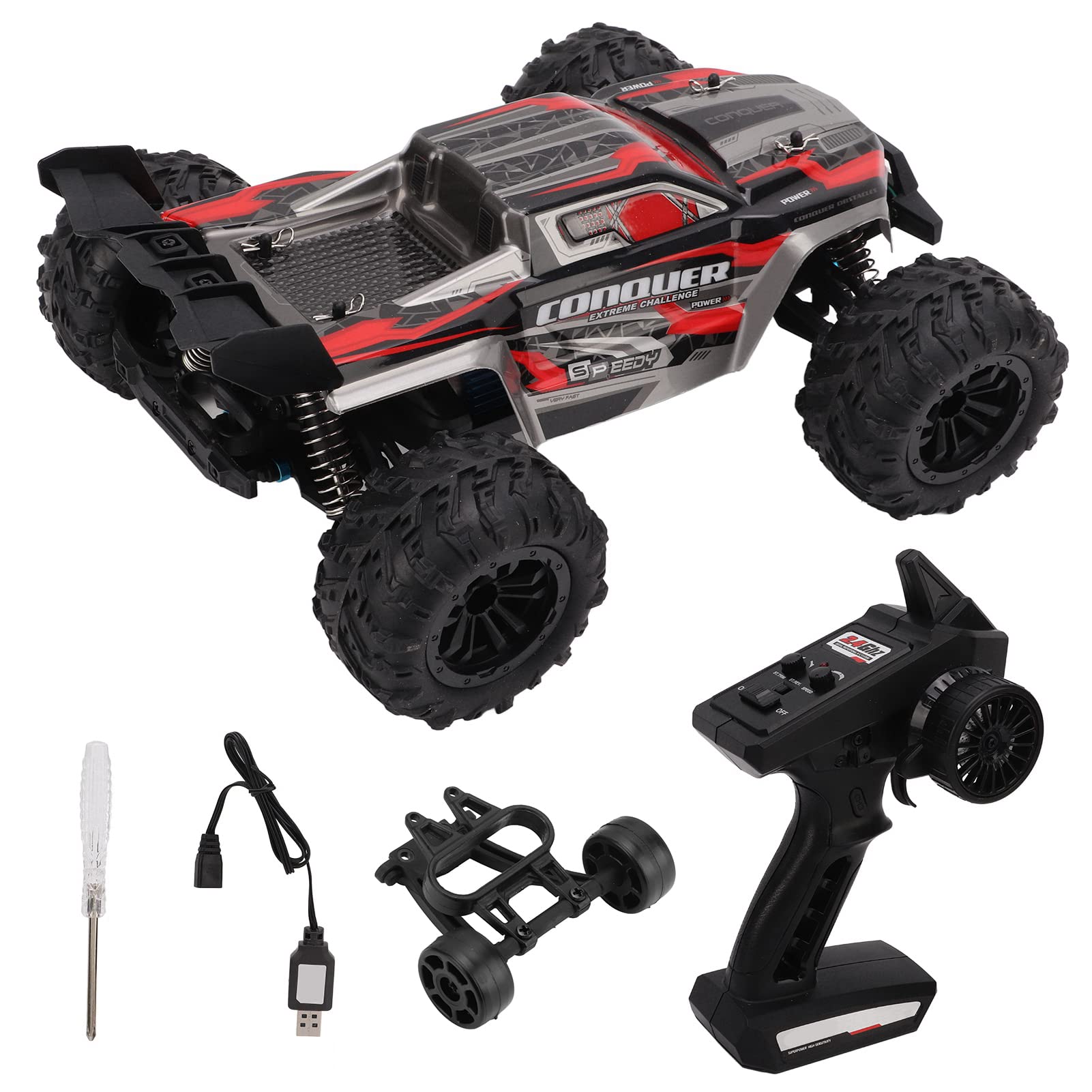 VGEBY 1/16 Remote Control Car, 38 Km/H RC Fuoristrada Crawler 2.4G 4WD RC Crawler in Scala Reale con Luce a LED Fuoristrada Camion Giocattoli(Rosso