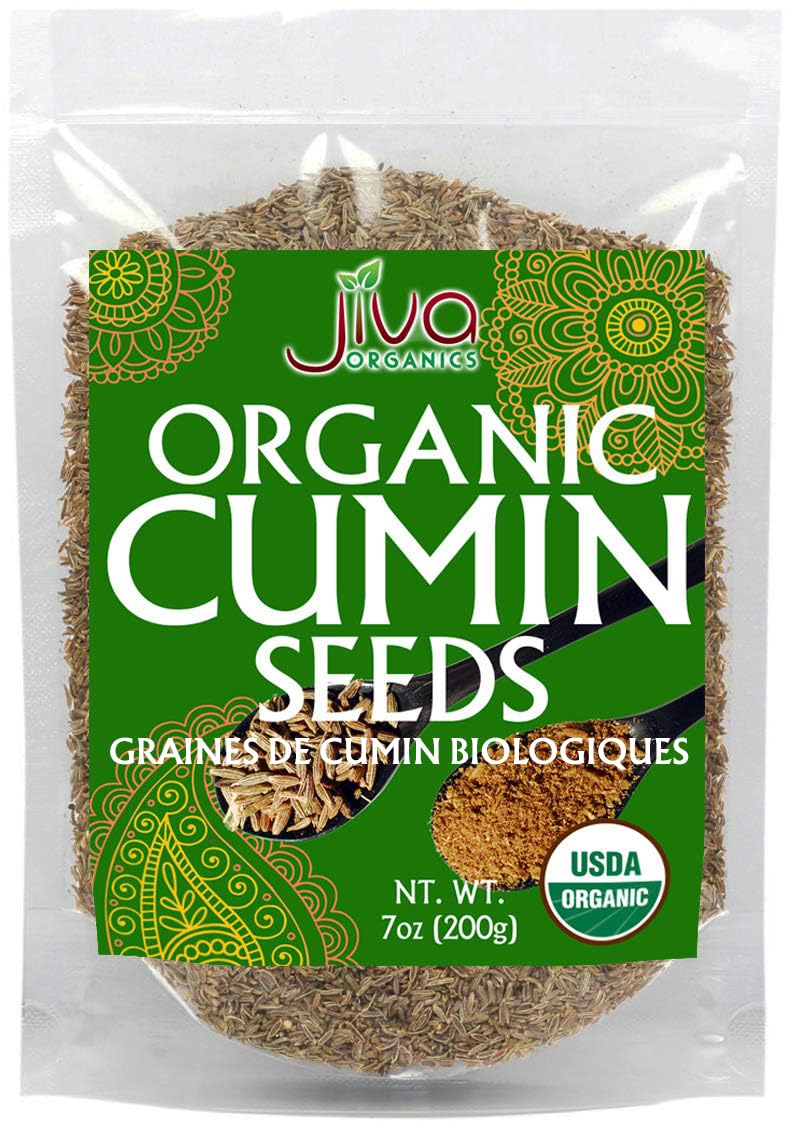 Jiva USDA Organic Cumin Seeds Whole 7oz - Packaged in Resealable Bag