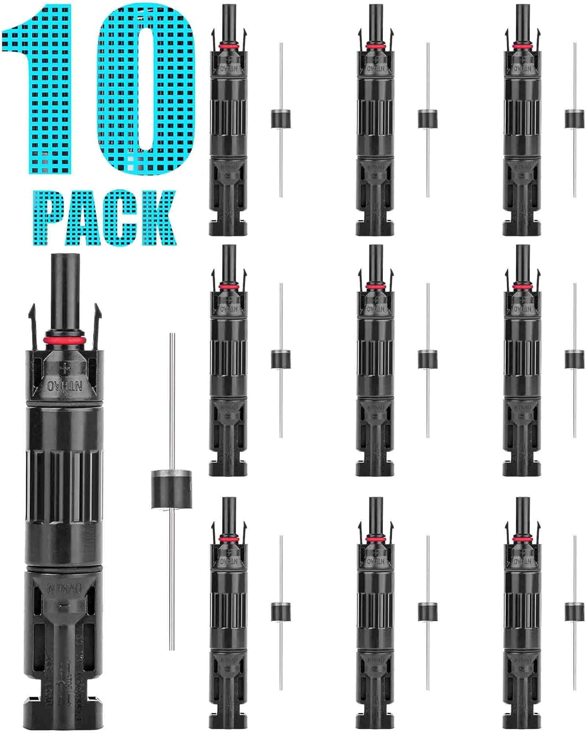 30A PV Solar Panel Connector Male/Female Built-in Diode Solar Wire Connectors Waterproof Anti-backflow (10 PCS)