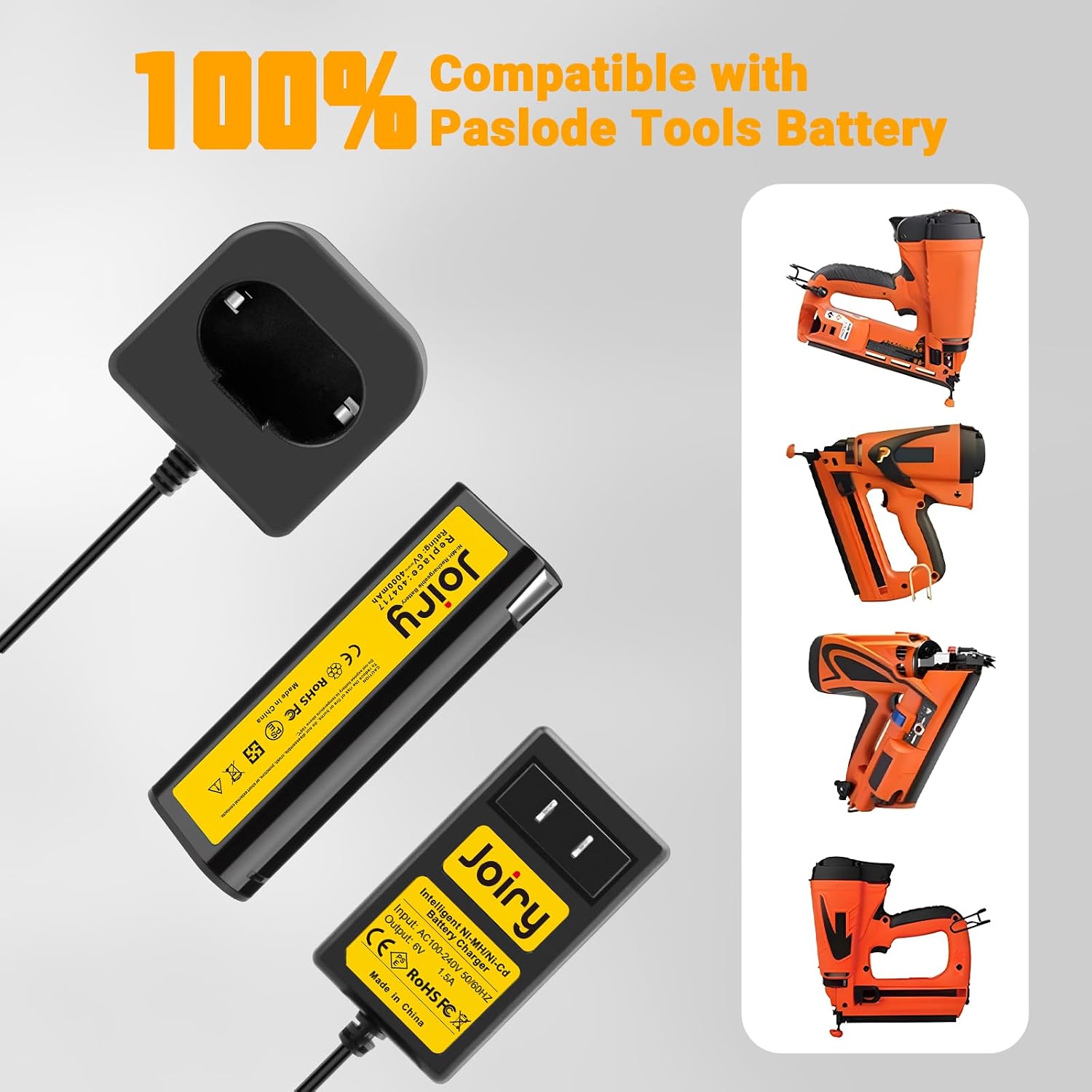 Joiry 6V Li-ion Battery Charger with Indicator Light - Compatible with Paslode 404717, B20544E, BCPAS-404717, 404400, 900400, 900420, 900600, 901000, 902000, B20720 (Not for Ni-MH/Ni-Cd Battery)