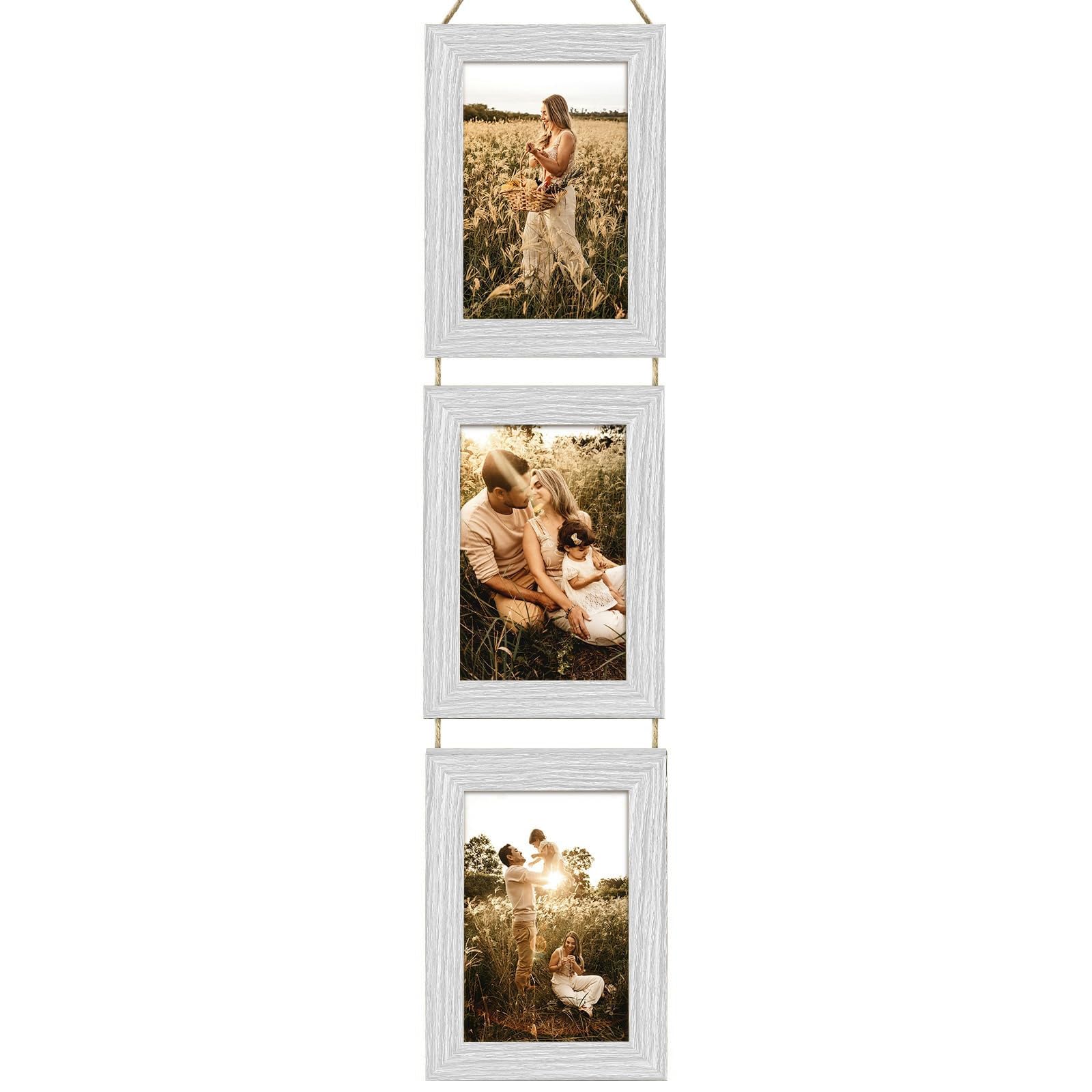 Photo Frame with Twine 6x4, MDF Multi Picture Frame with Hanging Rope, Rustic Farmhouse Wall Photo Frame, Gallery Wall Picture Display