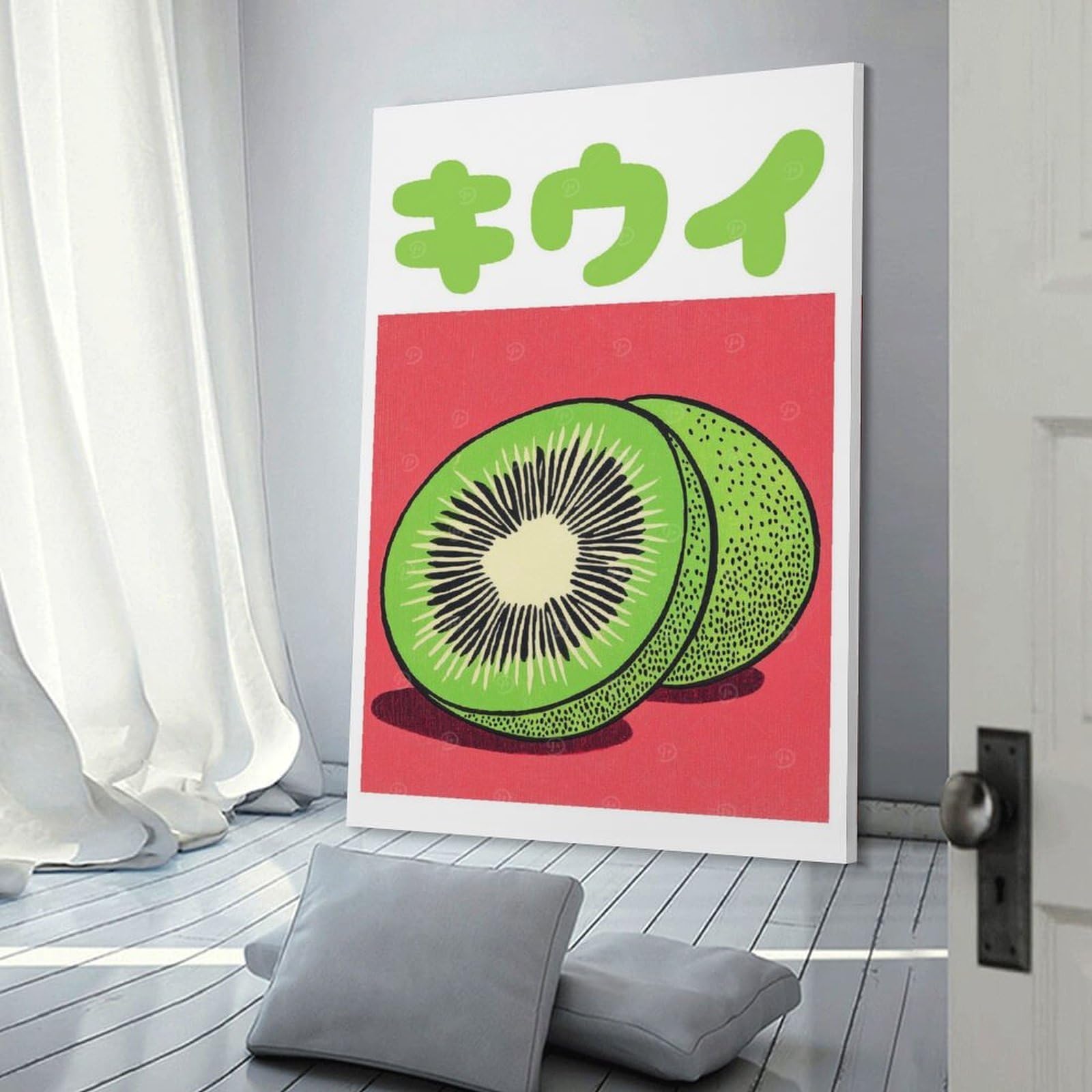 Junmoney Frame-Style-3 Kiwi Illustration Japanese Fruit Art Print Room Decor Wall Art, 16X24inch(40X60cm), For Front Hall, Corridor Or Welcome Spaces, A Neat Decor Update For Hallways