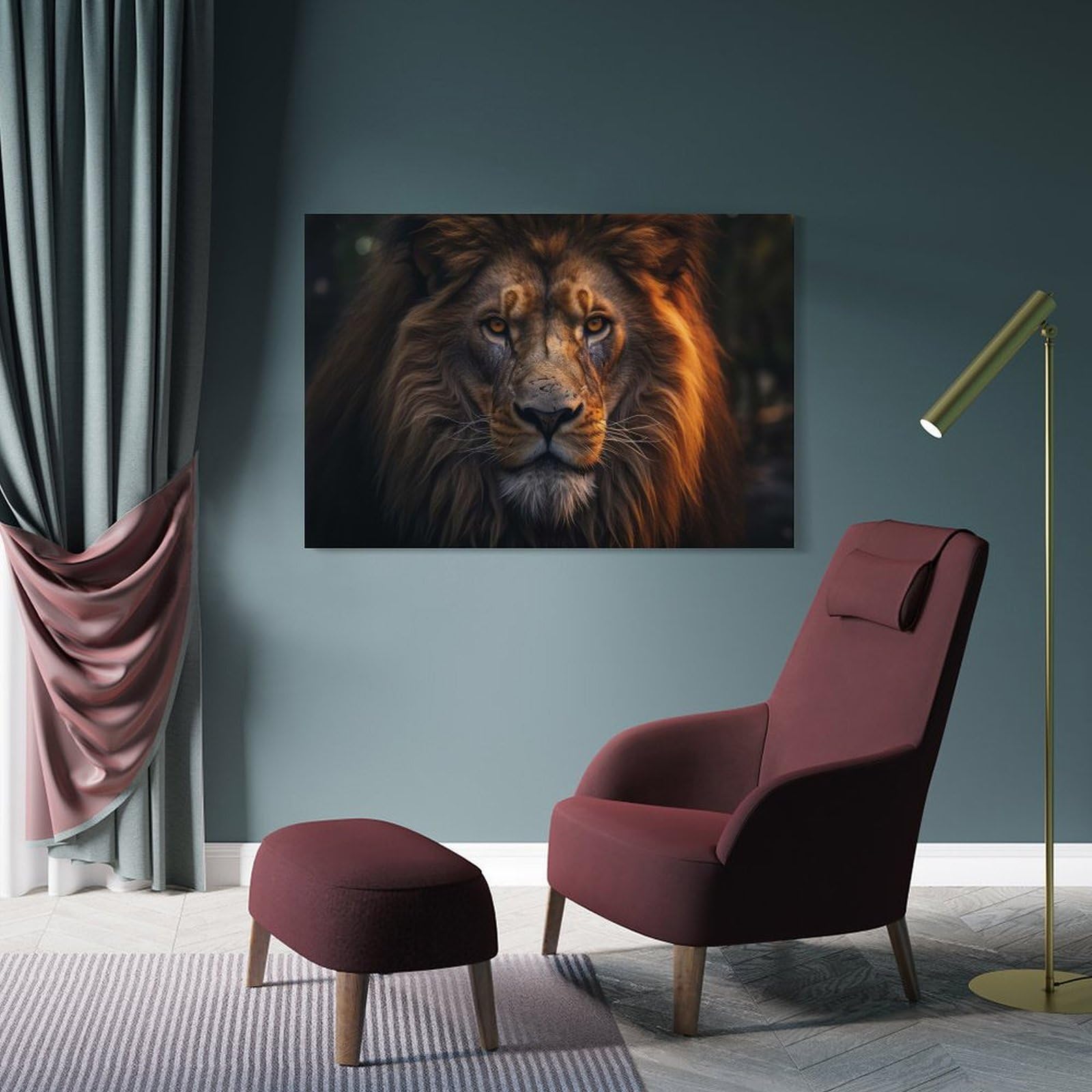 Junmoney Frame-Style-23 Lion Wildlife Photography Canvas Wall Art 24X36inch(60X90cm), For Study, Office Or Focused Interiors, Home Office Artwork With Decorative Appeal
