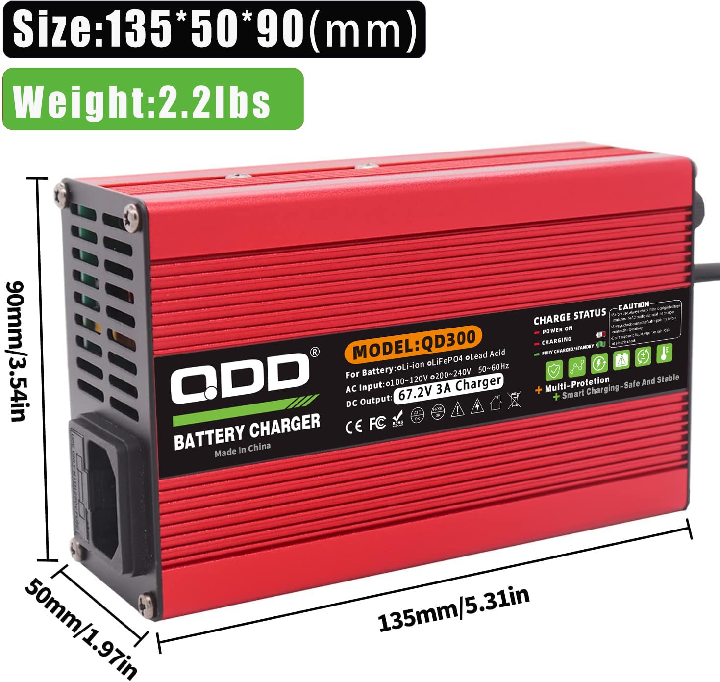 QDD 67.2V 3A Caricatore 60V Li-ion Batteria Smart Charger Utilizzato per 16S 60V Li-ion Battery Input 220-240V