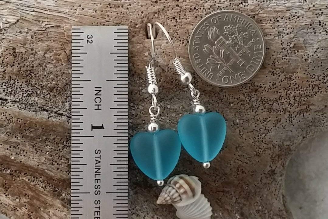 Yinahawaii Handmade Sea Glass Earrings, Hawaiian Jewelry for Women, Twin Tiny Heart Earrings, Unique Sea Glass Jewelry For Women Birthday Gift For Women - Image 3