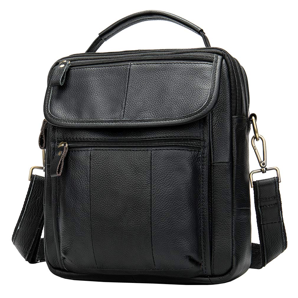 Hebetag Small Leather Sling Shoulder Bag Messenger Pack for Men Women Outdoor Travel Business