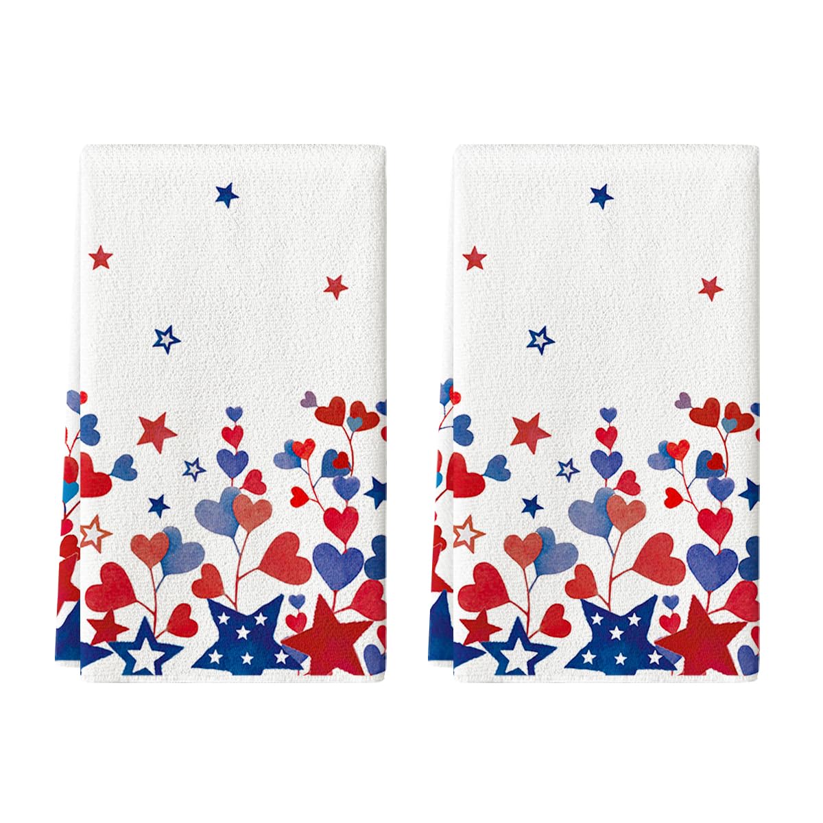 Artoid Mode Blue Red Stars America Patriotic 4th of July Kitchen Towels Dish Towels, 18x26 Inch Farmhouse Memorial Day Decoration Hand Towels Set of 2