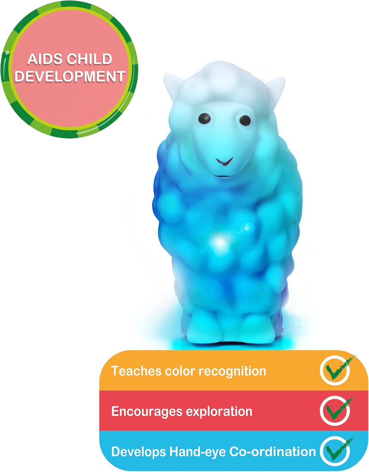 Wow! Stuff CoComelon Toys Musical Color Learning Sheep | Changes to Match Colors | Plays Baa Baa Black Sheep Nursery Rhyme | Night Light Sleep Soother Mode | for Girls and Boys | Ages 2+