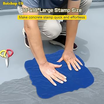 Gdrasuya10 Concrete Seamless Stamp Mat Set 18x18 Seamless Concrete Slate Pattern Mold Cement Stamps Tool Texture Skin Concrete Stamps with Edge Trimmer for Imprinting Concrete,Blue
